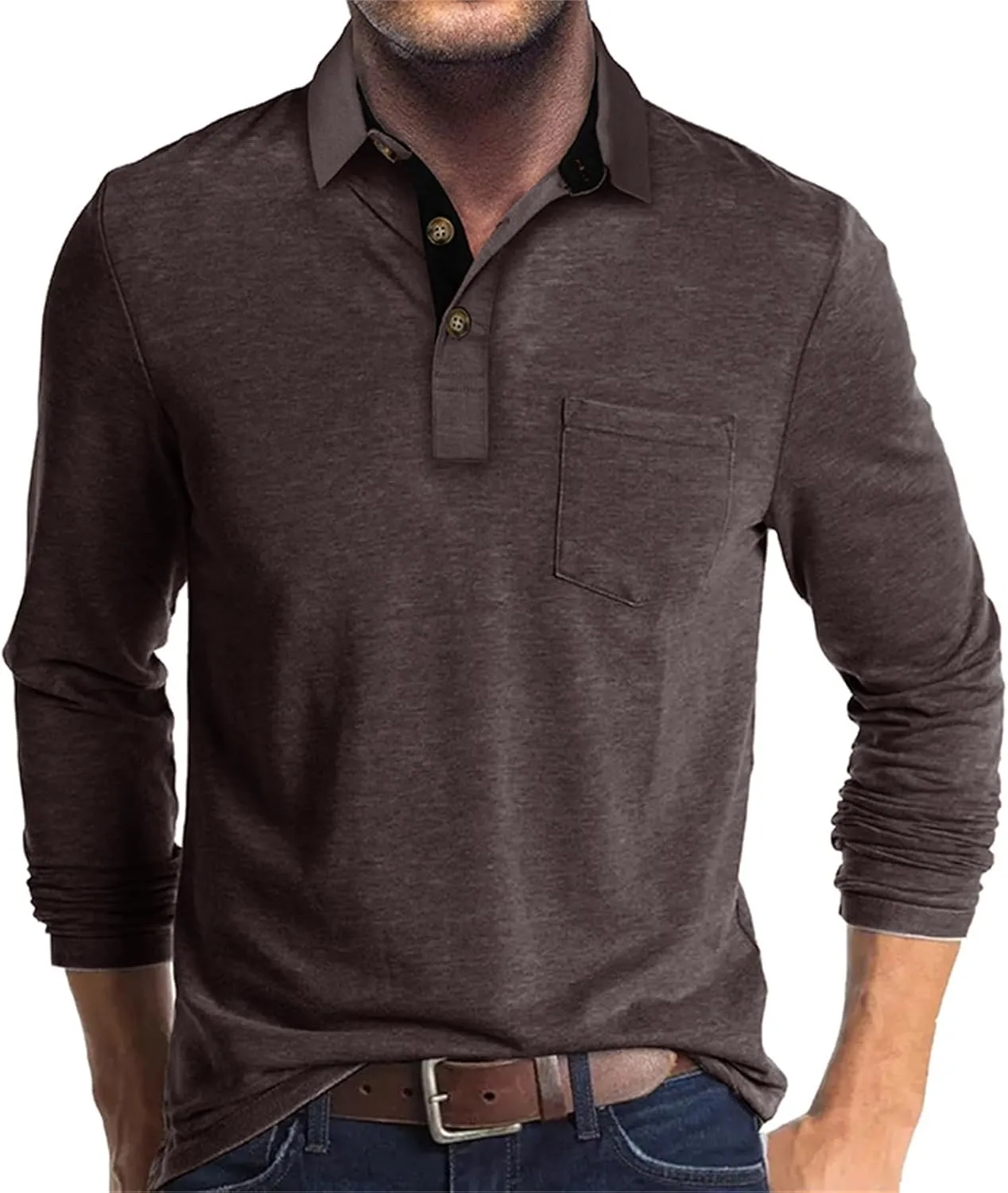 PICKLION Mens Long Sleeve Polo Shirts Casual Moisture Wicking Golf Polo Shirts with Pocket