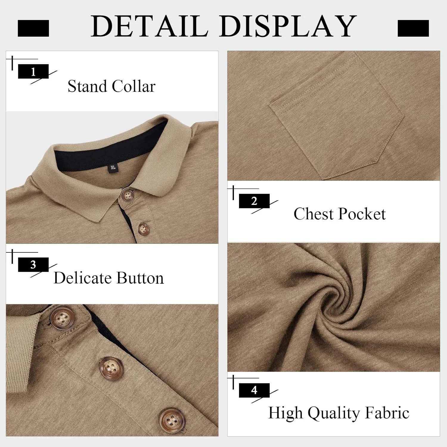 PICKLION Mens Long Sleeve Polo Shirts Casual Moisture Wicking Golf Polo Shirts with Pocket