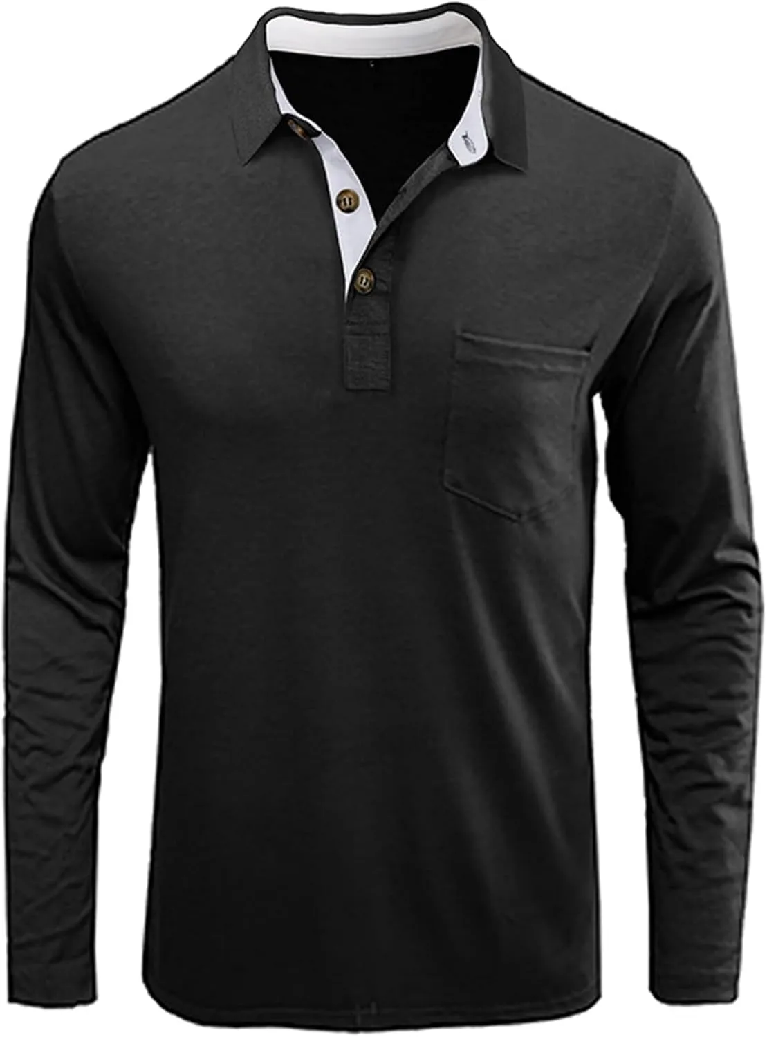 PICKLION Mens Long Sleeve Polo Shirts Casual Moisture Wicking Golf Polo Shirts with Pocket