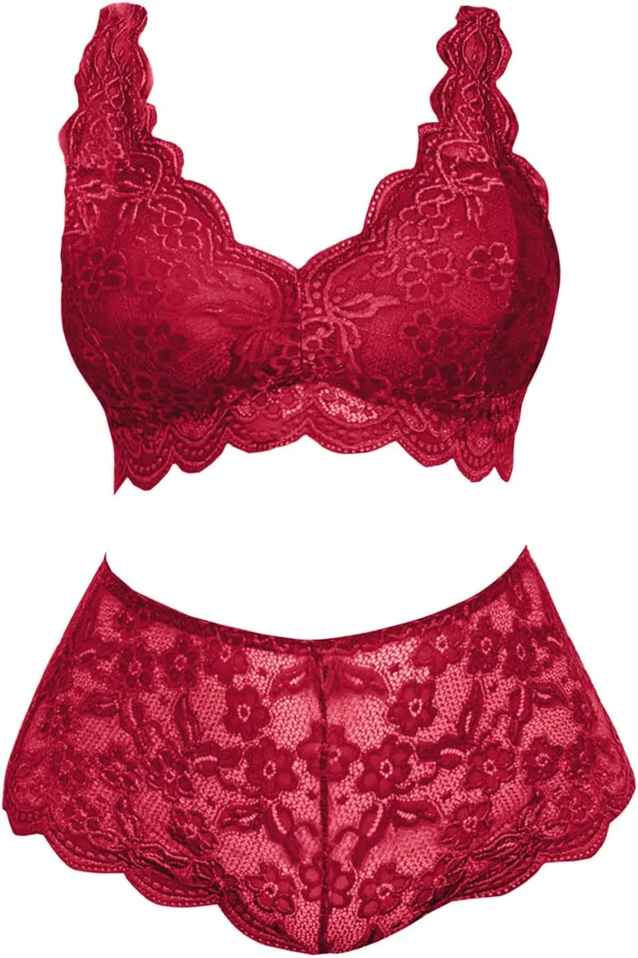 Plus Size Lingerie Set for Women Sexy Oversized Lace Lightweight Halter Bralette High Waist Panty Set