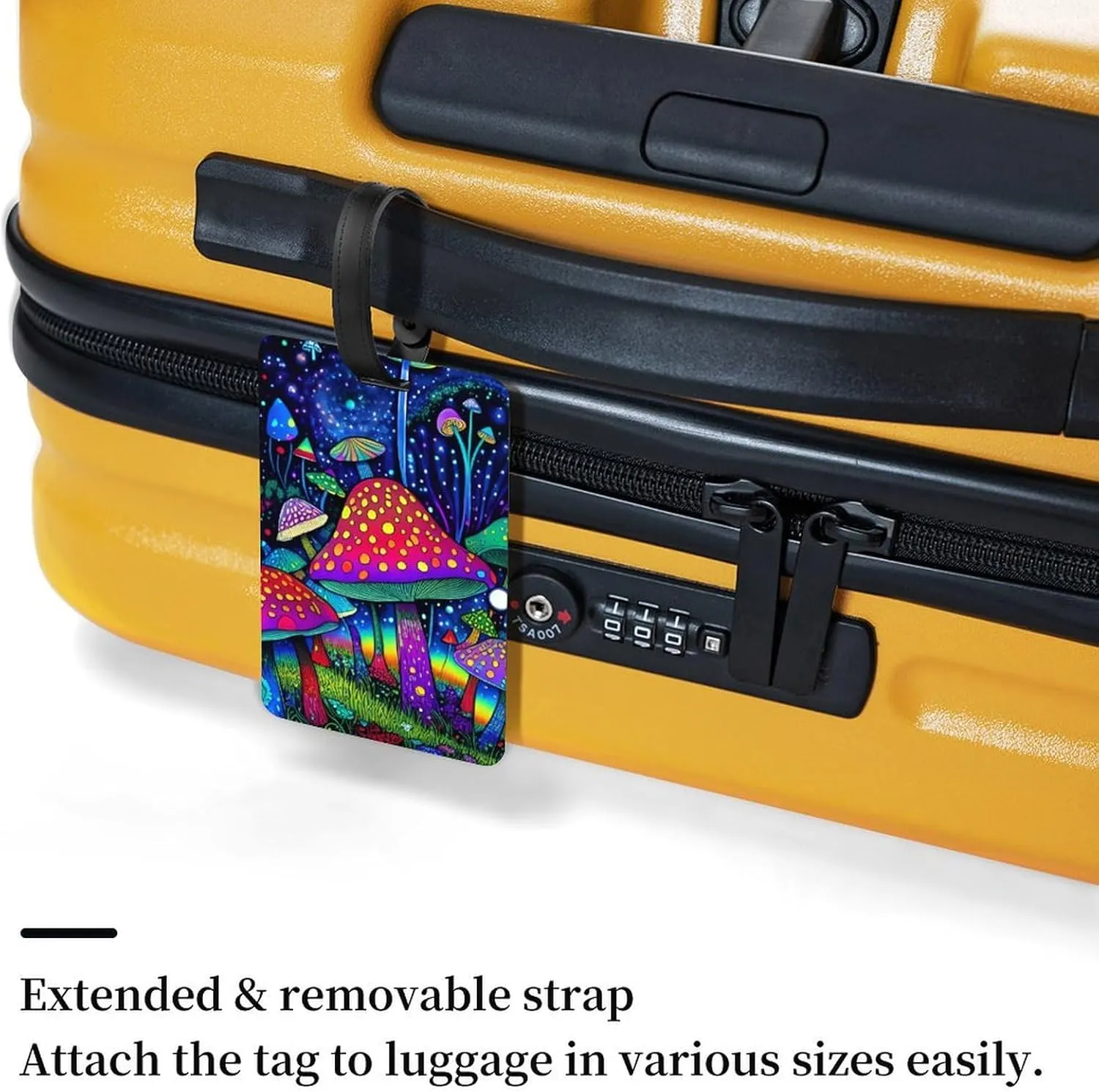 Psychedelic Magic Mushrooms Trippy Art Luggage Bag Tags with Adjustable Stainless Loop - Personalized Name Id Labels Waterproof Travel Id Labels