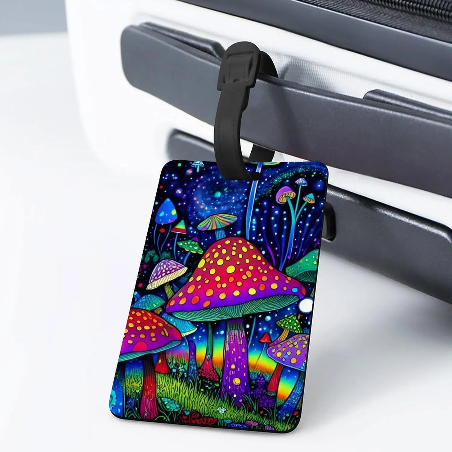 Psychedelic Magic Mushrooms Trippy Art Luggage Bag Tags with Adjustable Stainless Loop - Personalized Name Id Labels Waterproof Travel Id Labels