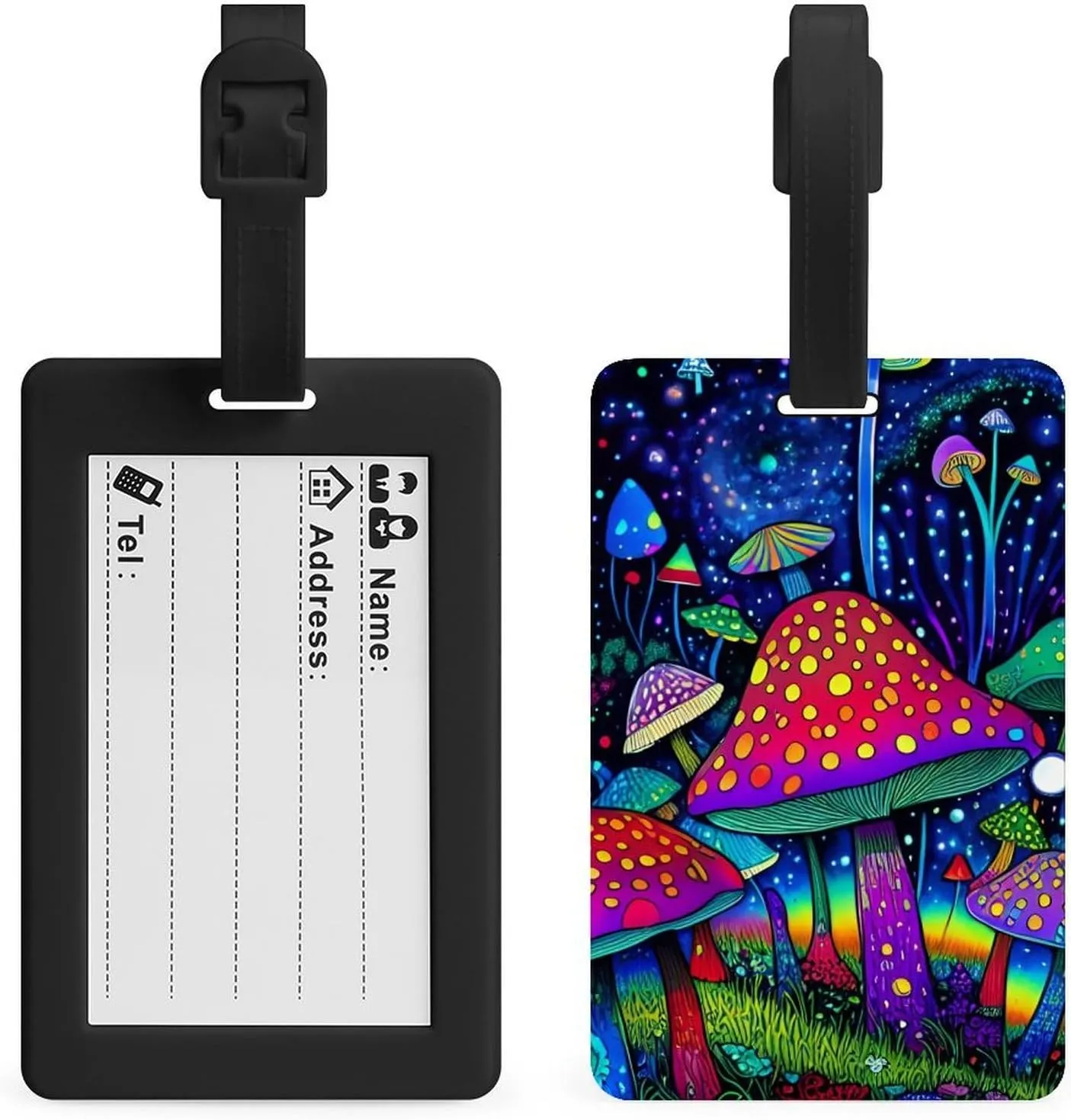 Psychedelic Magic Mushrooms Trippy Art Luggage Bag Tags with Adjustable Stainless Loop - Personalized Name Id Labels Waterproof Travel Id Labels