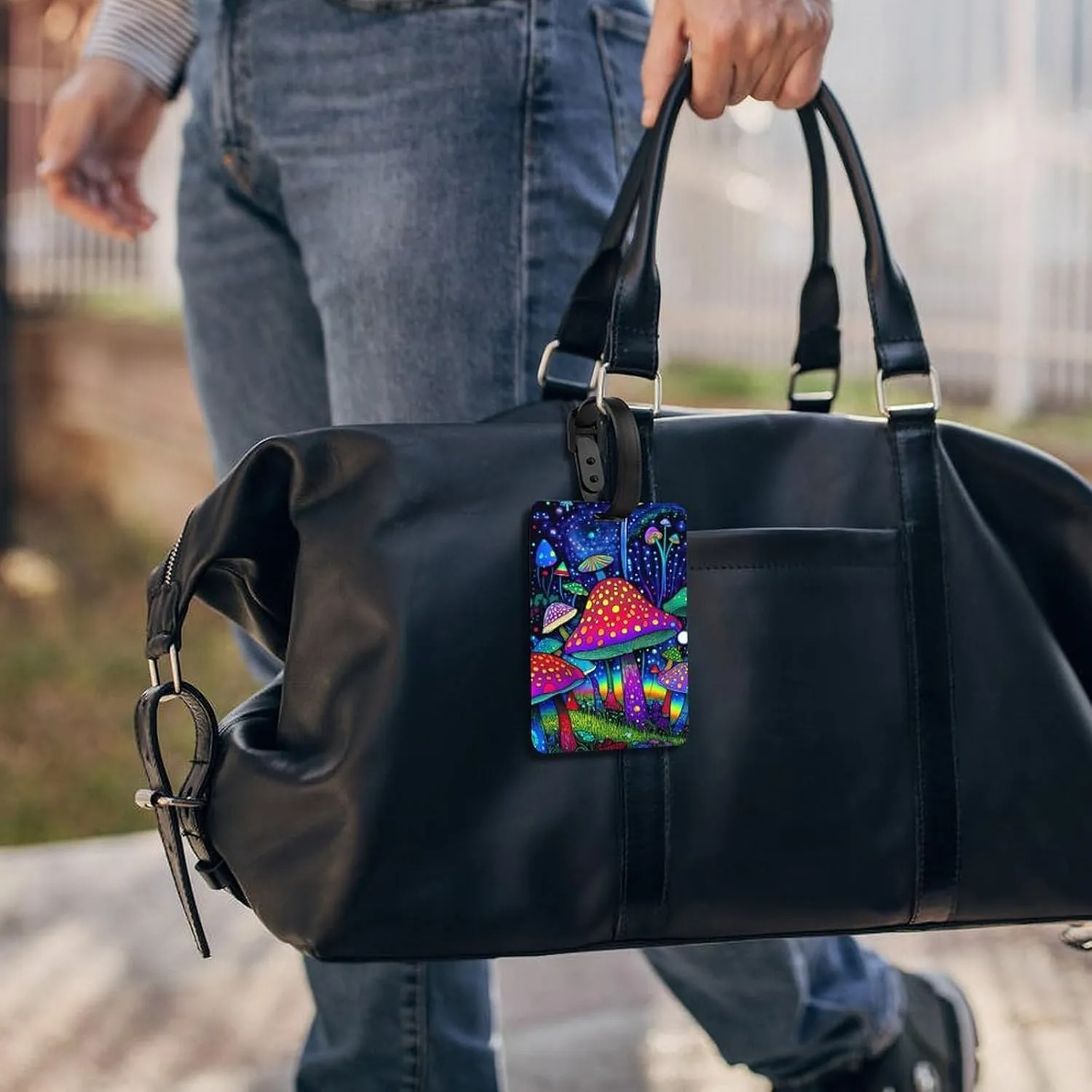 Psychedelic Magic Mushrooms Trippy Art Luggage Bag Tags with Adjustable Stainless Loop - Personalized Name Id Labels Waterproof Travel Id Labels