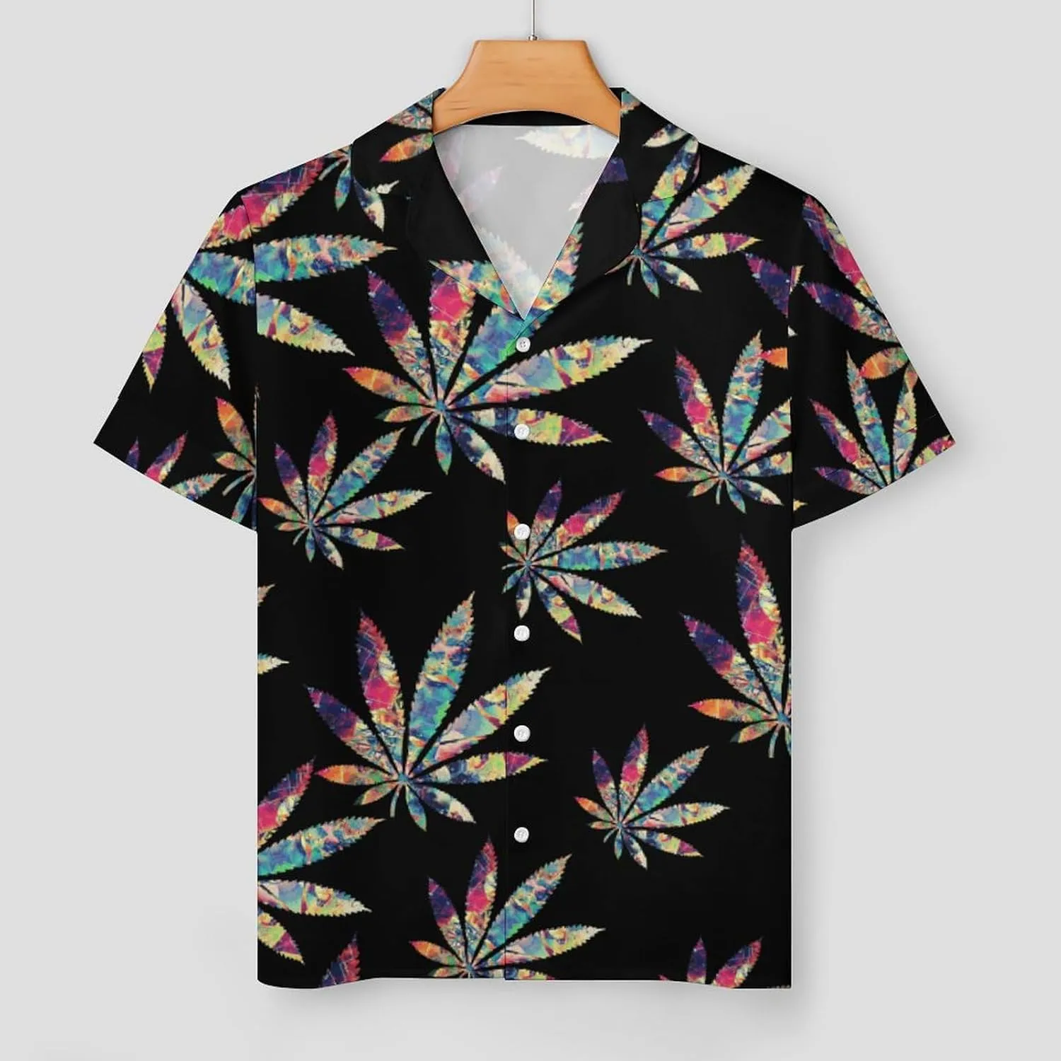 Psychedelic Weed Art Womens Silk Satin Pajamas Set Short Sleeve Button-Down Sleepwear Loungewear Pj Set
