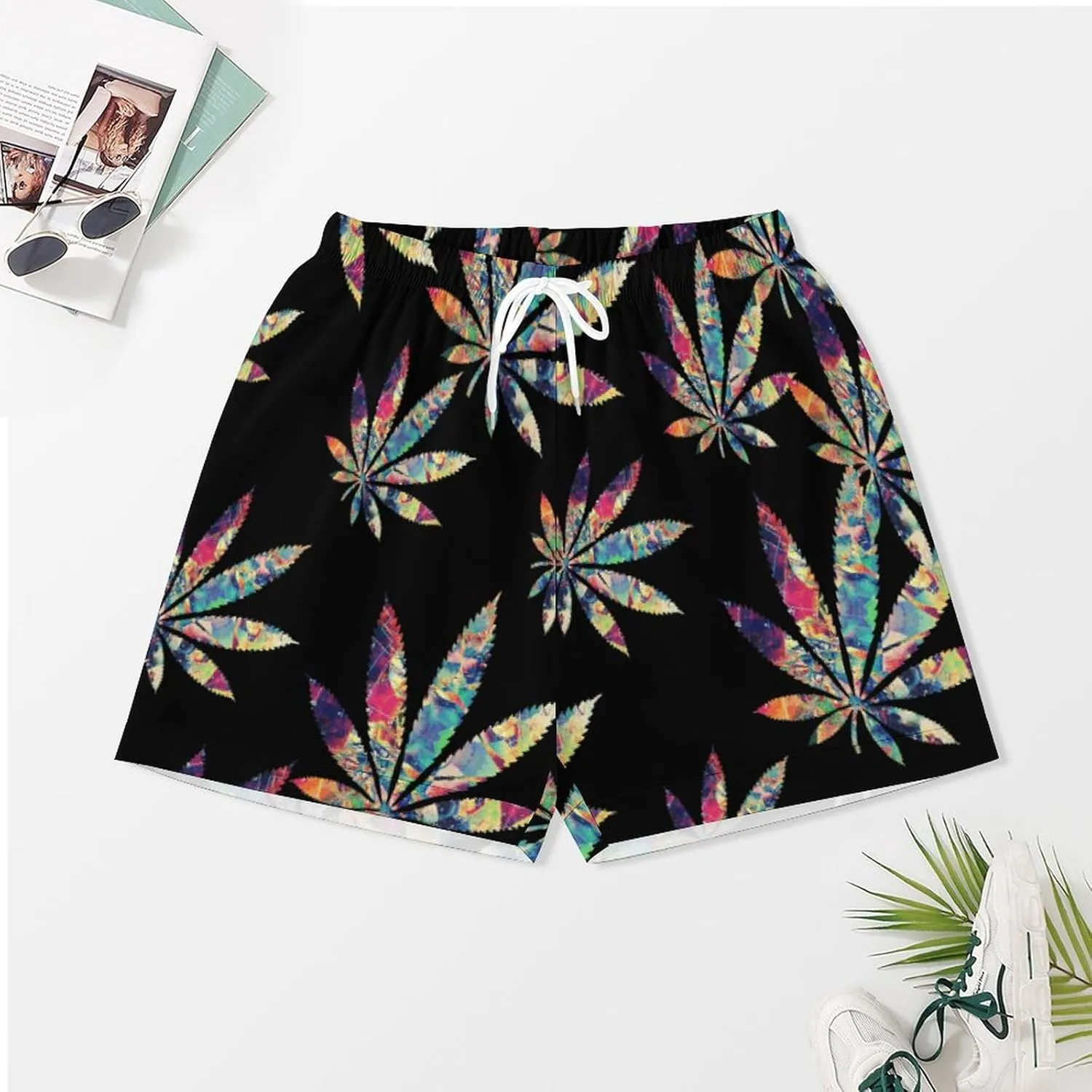 Psychedelic Weed Art Womens Silk Satin Pajamas Set Short Sleeve Button-Down Sleepwear Loungewear Pj Set