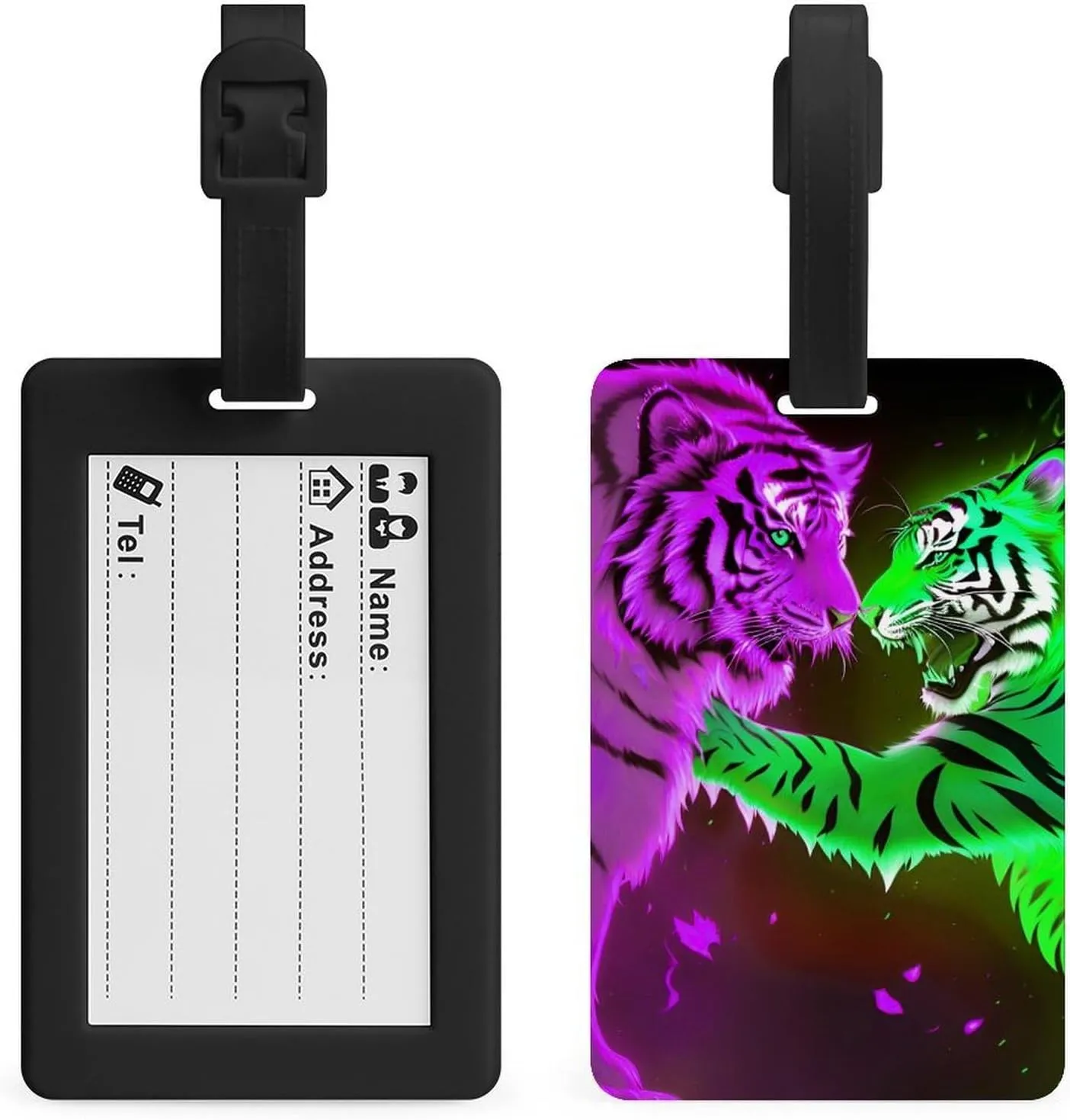 Red and Green Fire Tiger Art Luggage Bag Tags Cruise Etag Adjustable Stainless Loop & Baggage Travel Id Bag Tags Personalized Resealable Travel Bag Labels