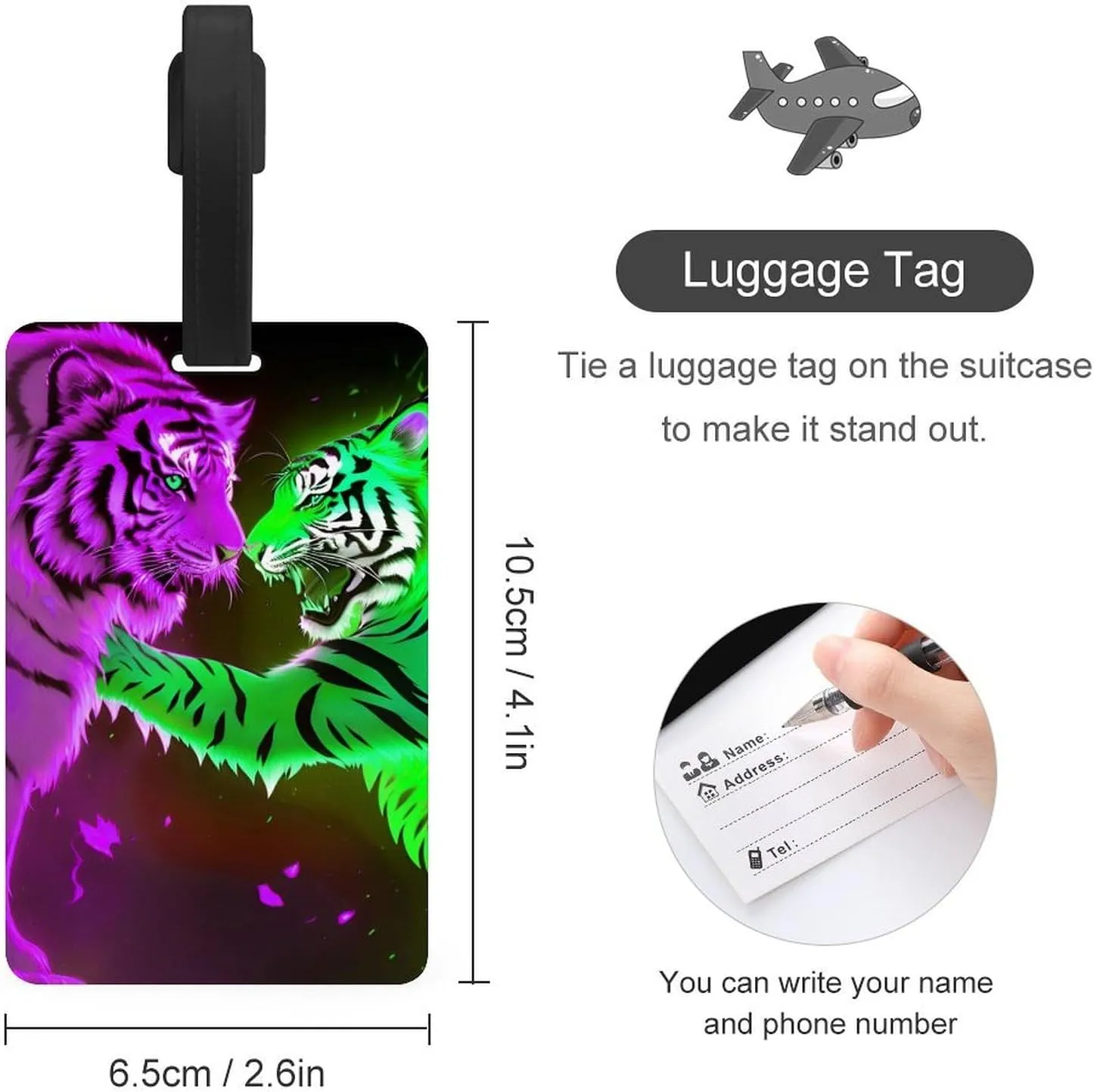 Red and Green Fire Tiger Art Luggage Bag Tags Cruise Etag Adjustable Stainless Loop & Baggage Travel Id Bag Tags Personalized Resealable Travel Bag Labels