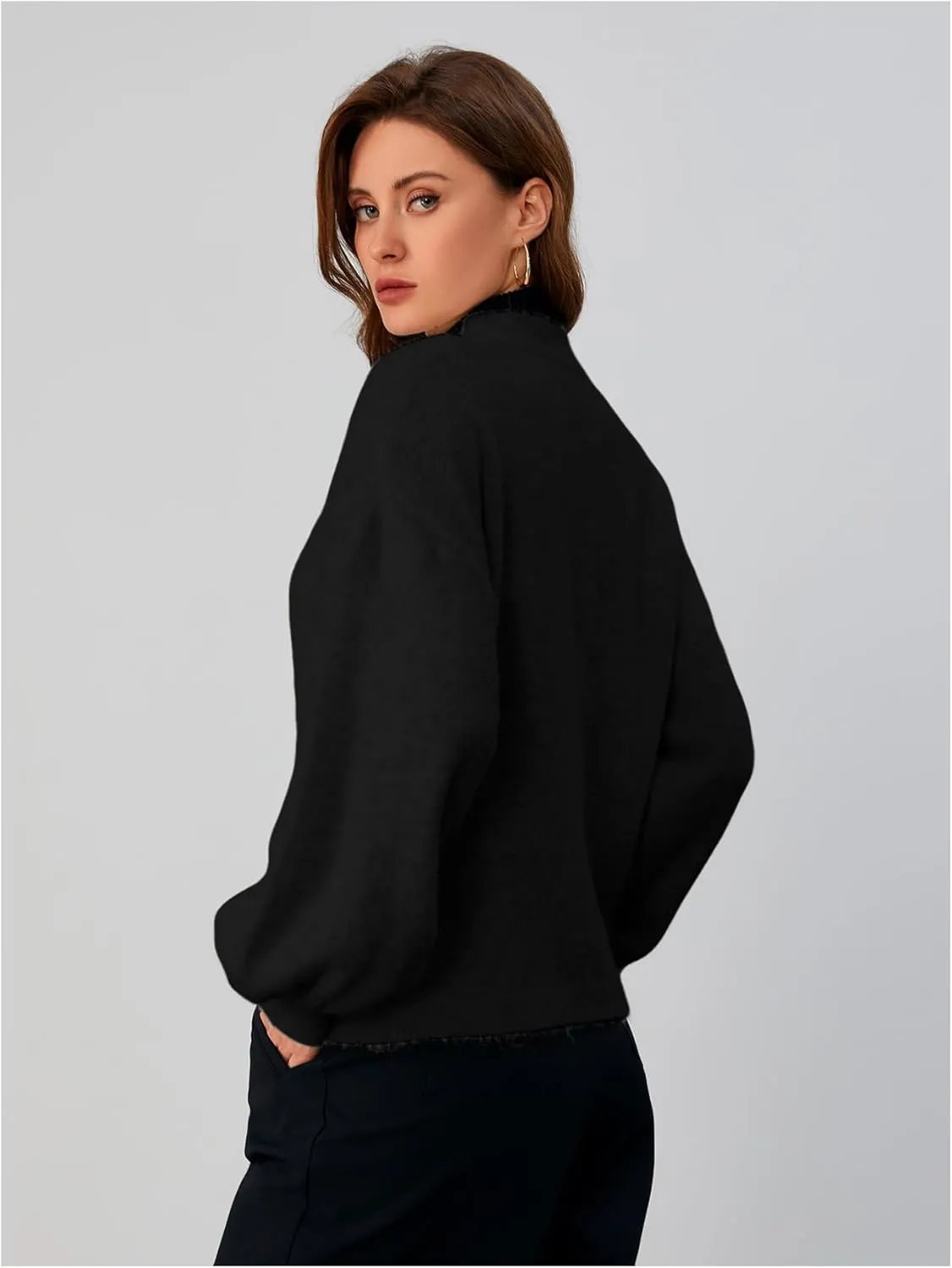 SHENHE Women's Button Front Oversized Cardigan Lantern Sleeve Drop Shoulder Loose Cardigan Sweater