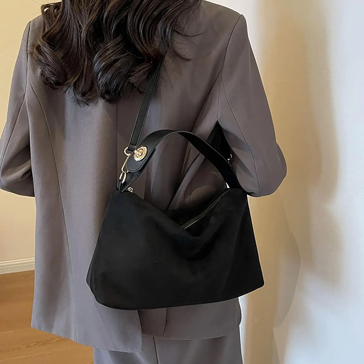 Simple Vegan Leather Tote Bag for Women Purses for Women Fabric Nylon Multi Pocket Crossbody Bag Ladies Travel Handbag