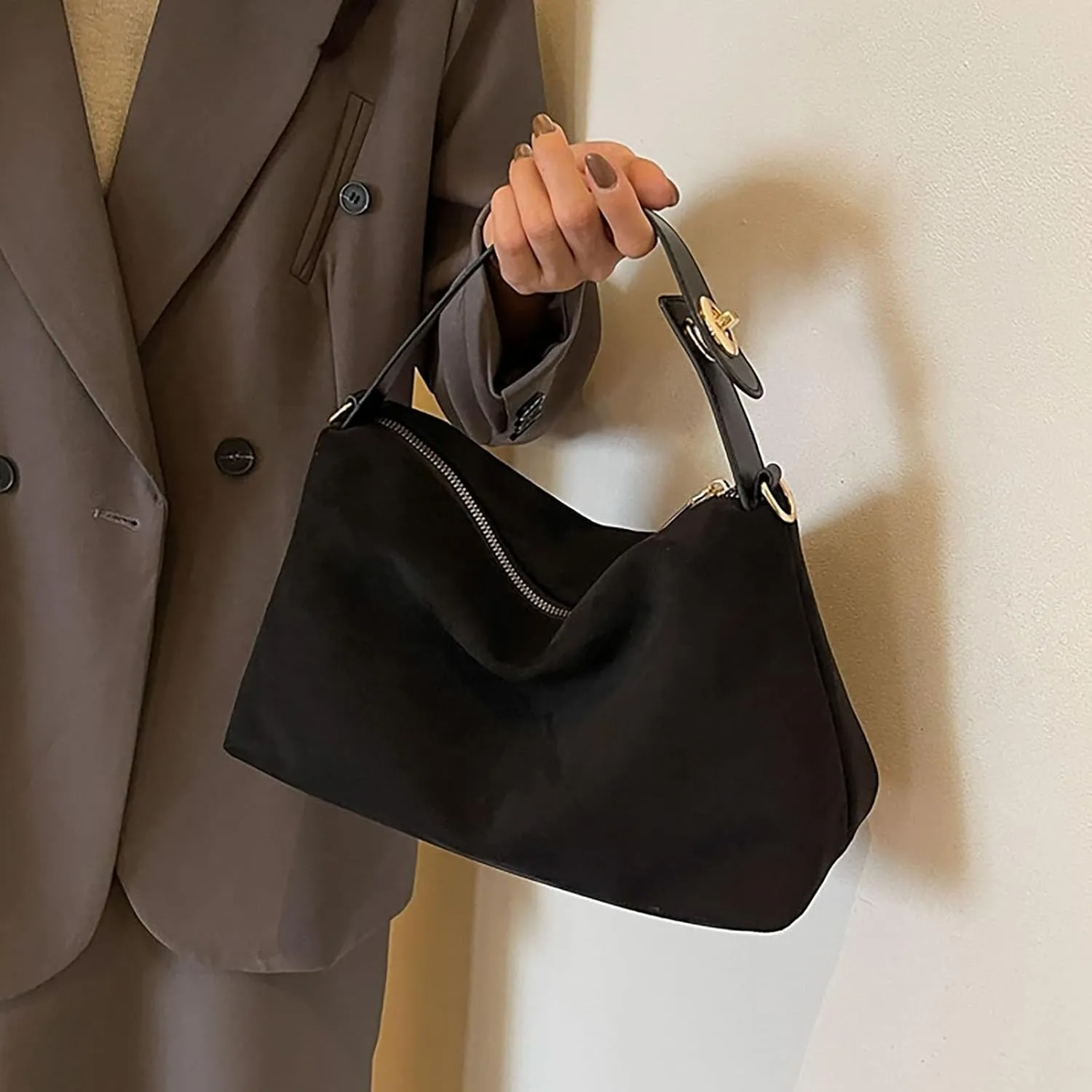 Simple Vegan Leather Tote Bag for Women Purses for Women Fabric Nylon Multi Pocket Crossbody Bag Ladies Travel Handbag