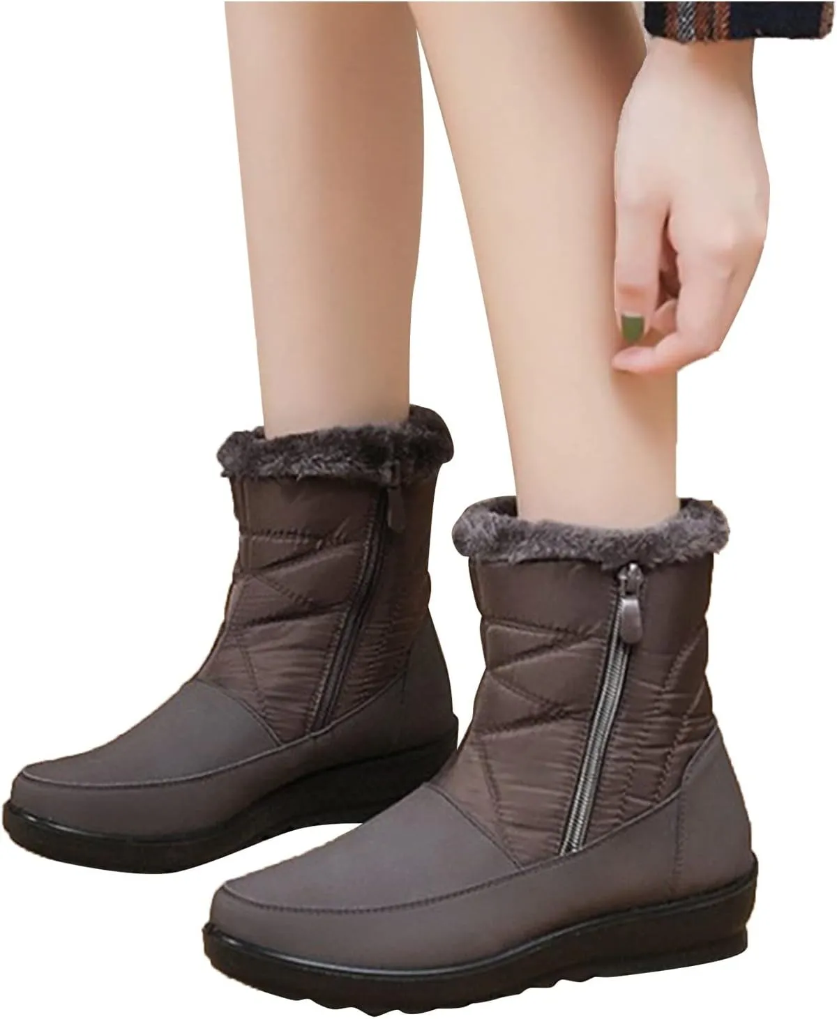 Snow Boots for Womens Winter Shoes Warm Fleece Lined Mid Calf Boots Women Anti Slip Water-proof Side Zipper Comfortable Outdoor Boot Platform Wedge Booties for Ladies Walking Hiking Shoes