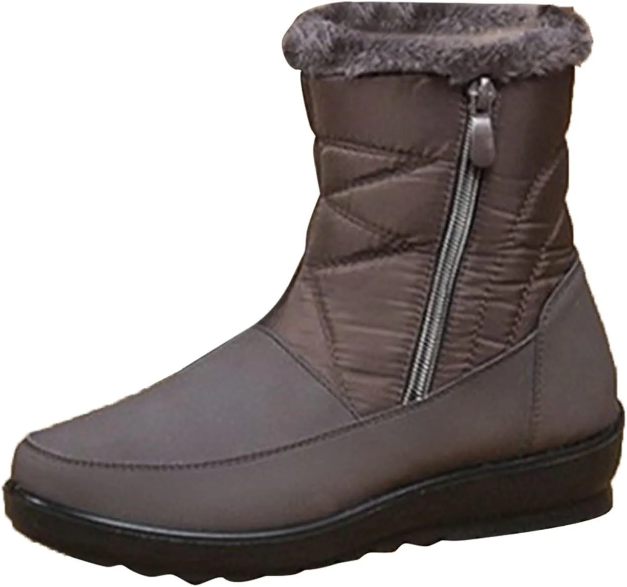 Snow Boots for Womens Winter Shoes Warm Fleece Lined Mid Calf Boots Women Anti Slip Water-proof Side Zipper Comfortable Outdoor Boot Platform Wedge Booties for Ladies Walking Hiking Shoes