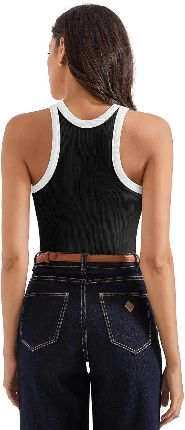 SUUKSESS Women Padded Cotton Ribbed Tank Tops 2025 High Neck Racerback Basic Tops