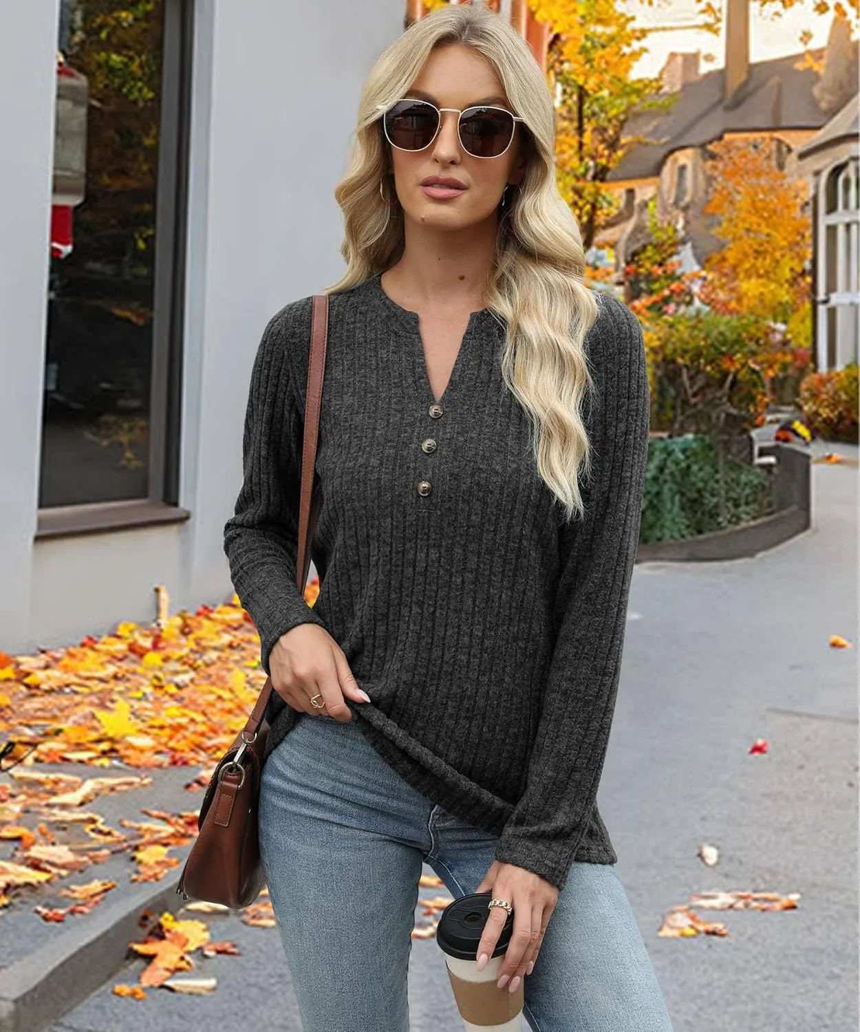 Sweaters for Women Fashion Long Sleeve Tops Pullover V Neck Casual Loose Sweatshirt
