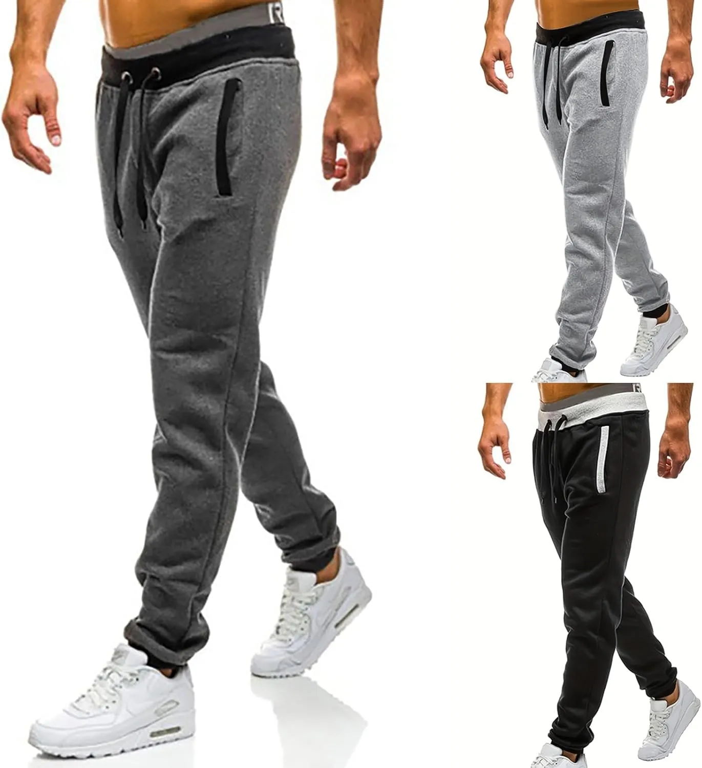 Sweatpants for Men,Men's Winter Fleece Lined Stretch Sweat Pants Zipper Pocket Elastic Waist Outdoor Athletic Pants