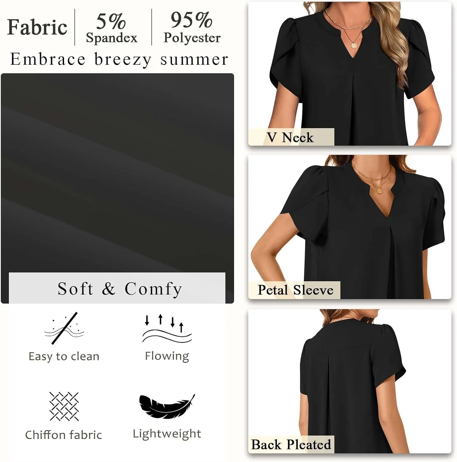 TAOHUADAO Womens Summer Dressy Chiffon Blouses Short Sleeve V Neck Tops for Leggings Casual T-Shirts