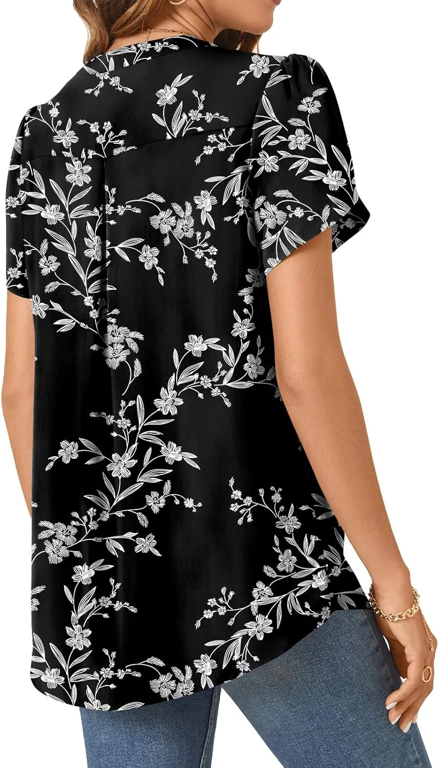 TAOHUADAO Womens Summer Dressy Chiffon Blouses Short Sleeve V Neck Tops for Leggings Casual T-Shirts