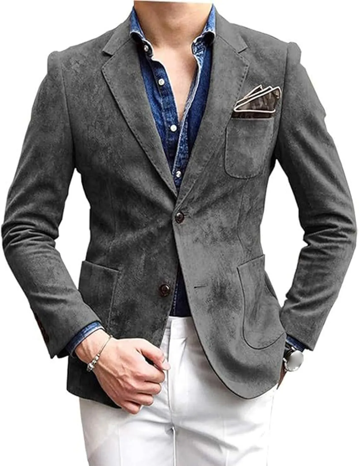 Thatrich Casual Business Jacket for Men Fall Winter Blazers Lightweight Button Down Cardigan Lapel Long Sleeve Casual Suit