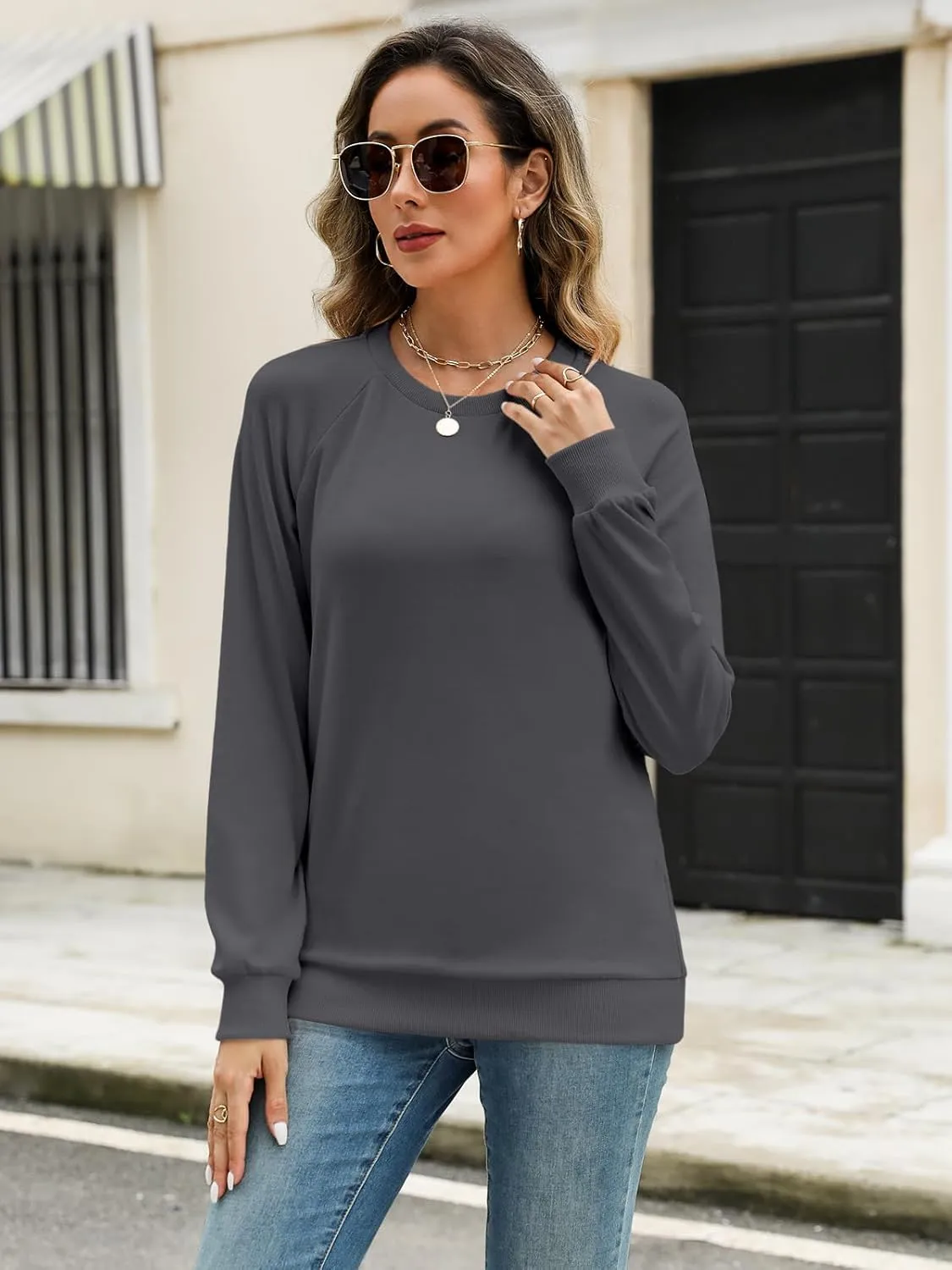 TICTICMIMI Women's Crewneck Sweatshirts Lightweight Long Sleeve Tunic Tops Cute Pullover Shirts