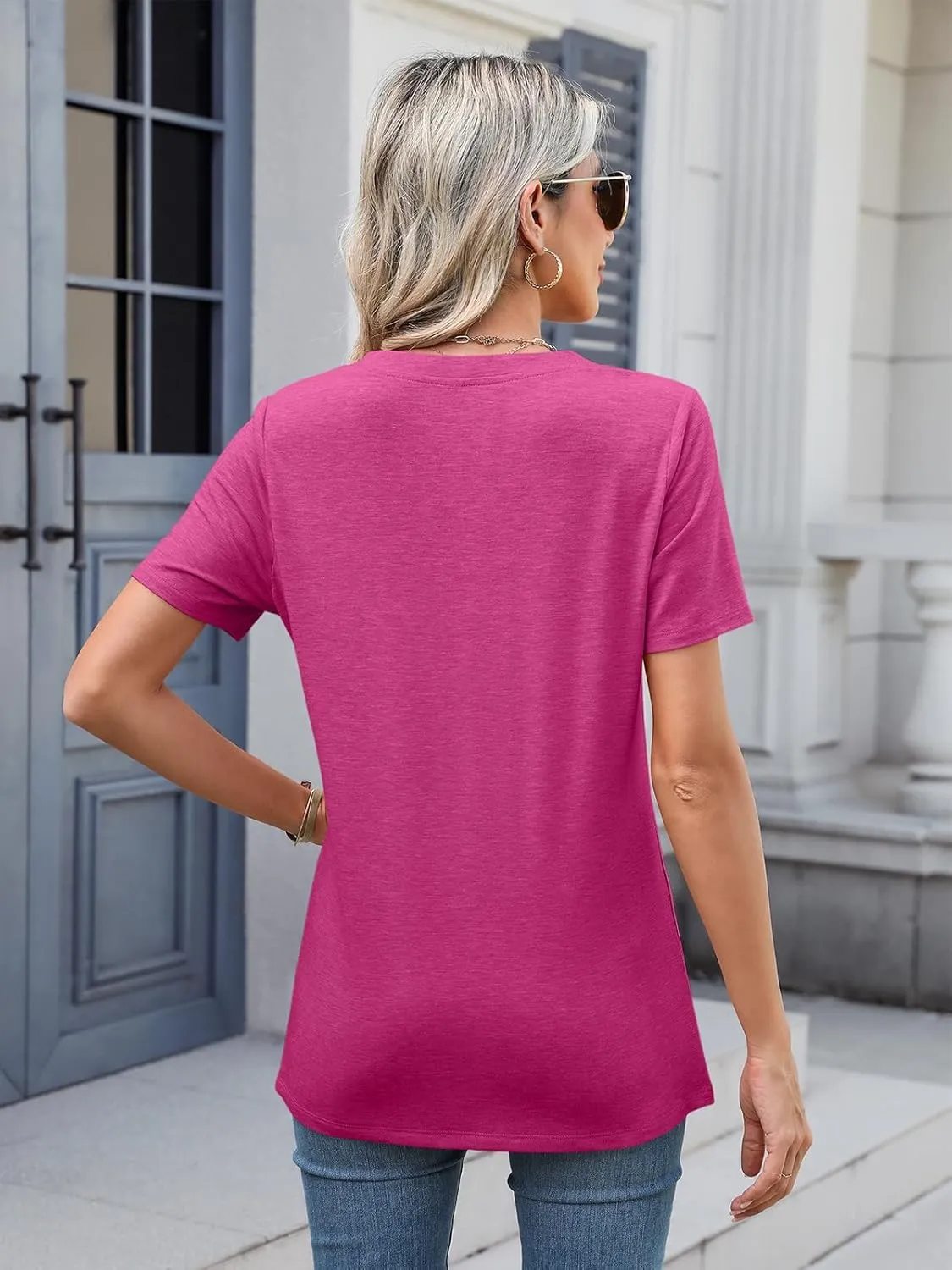 TICTICMIMI Women's V Neck Short Sleeve Tops Button Down Casual T Shirts Basic Dressy Tees