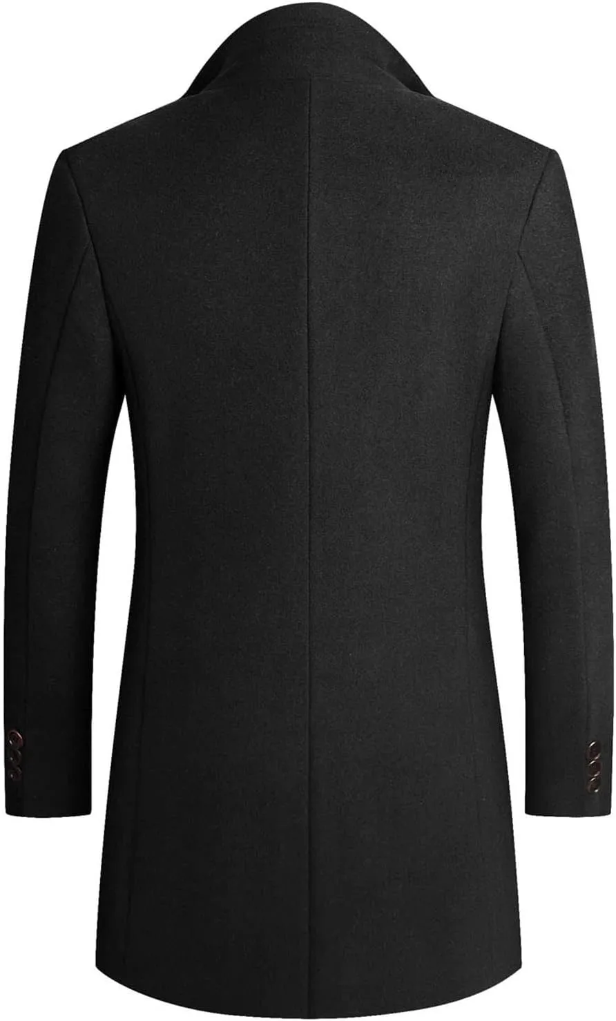 Trench Coat Men Wool Blend Slim Fit Top Coat Single Breasted Business Overcoat Peacoat Men's