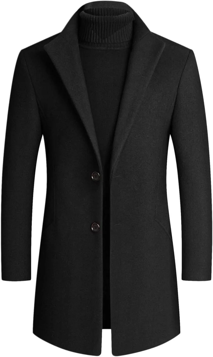 Trench Coat Men Wool Blend Slim Fit Top Coat Single Breasted Business Overcoat Peacoat Men's