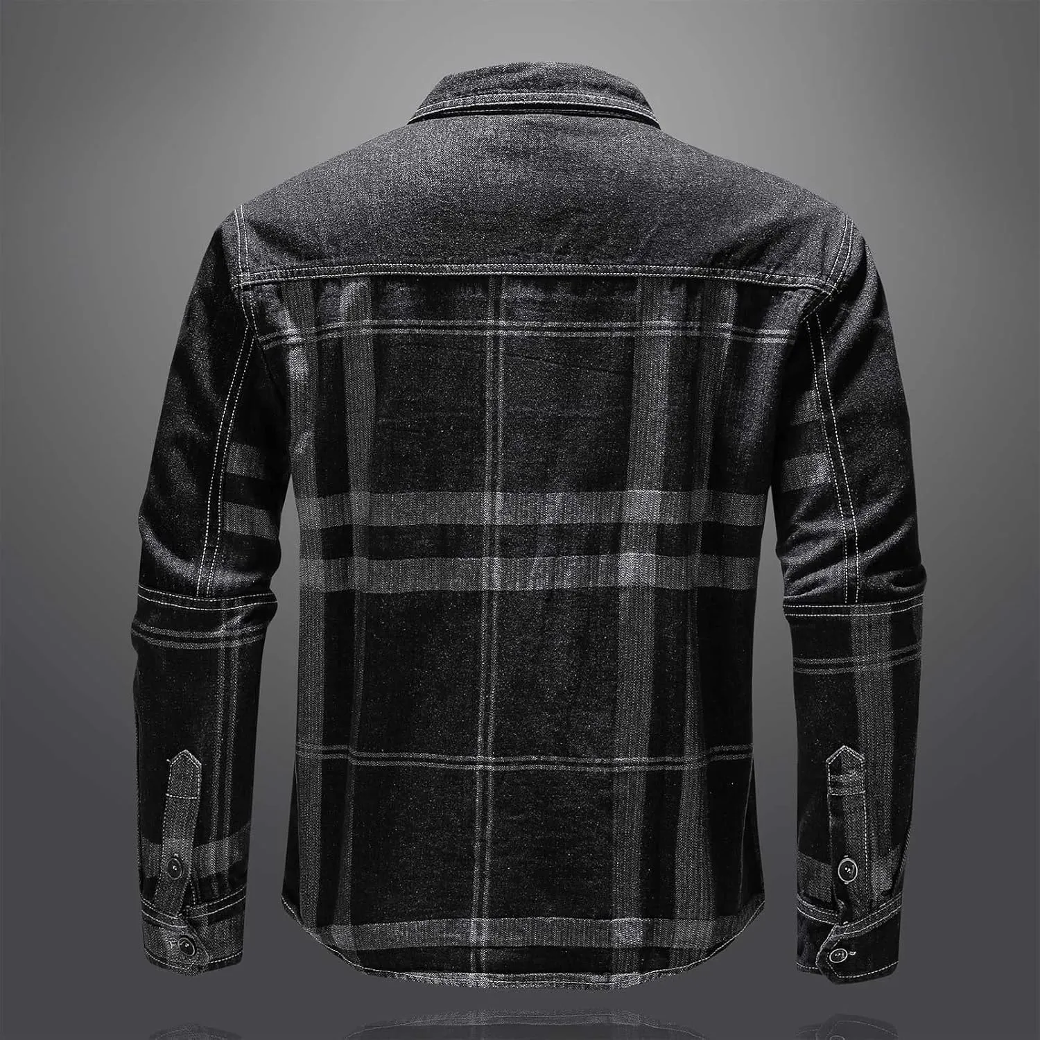tuduoms Big and Tall Jean Jacket for Men L-4XL Fashion Plaid Denim Jacket Casual Retro Distressed Ripped Slim Trucker Jacket