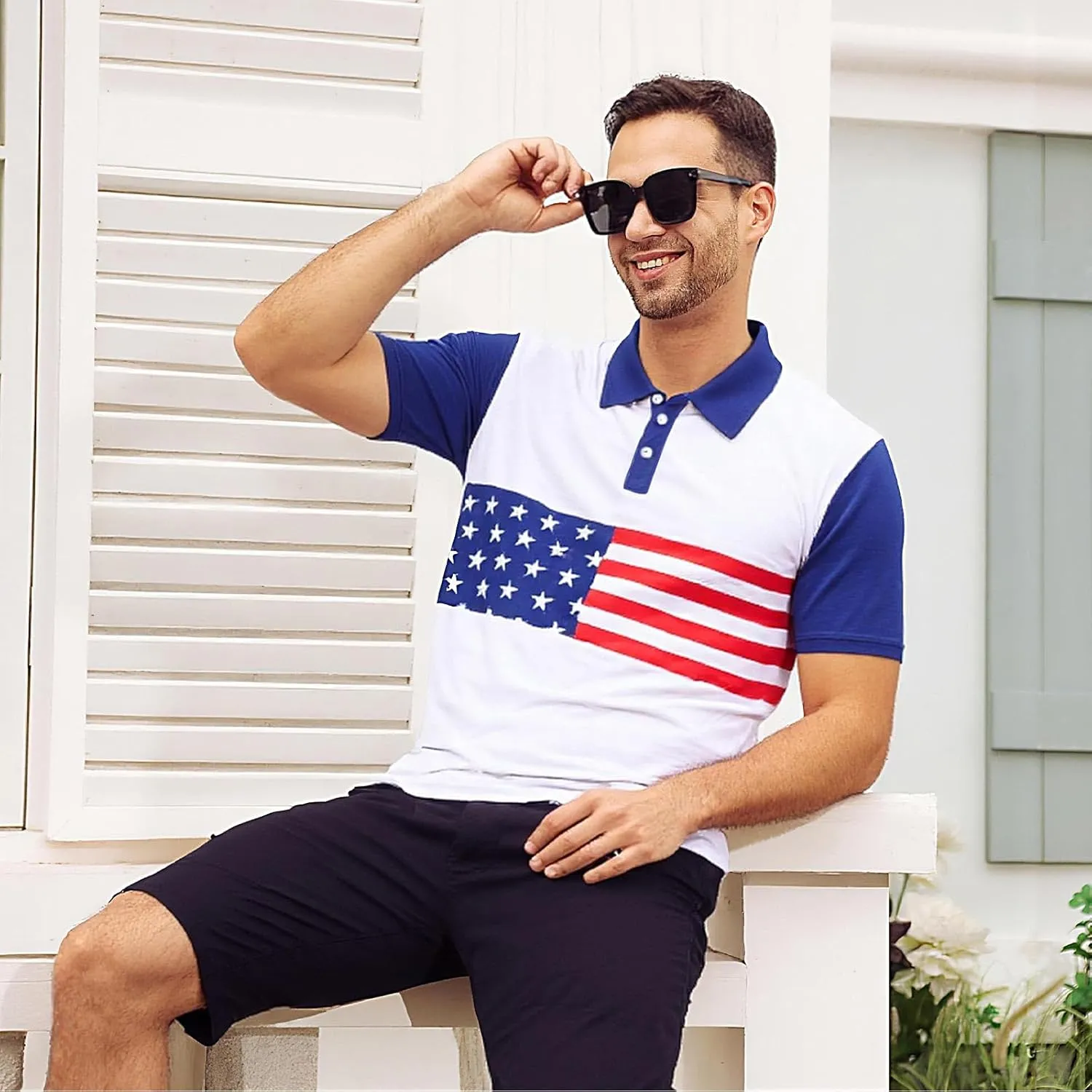 UNIFACO Men's American Flag Polo Shirt Patriotic Performance Golf Short Sleeve Polo T-Shirts M-XXL