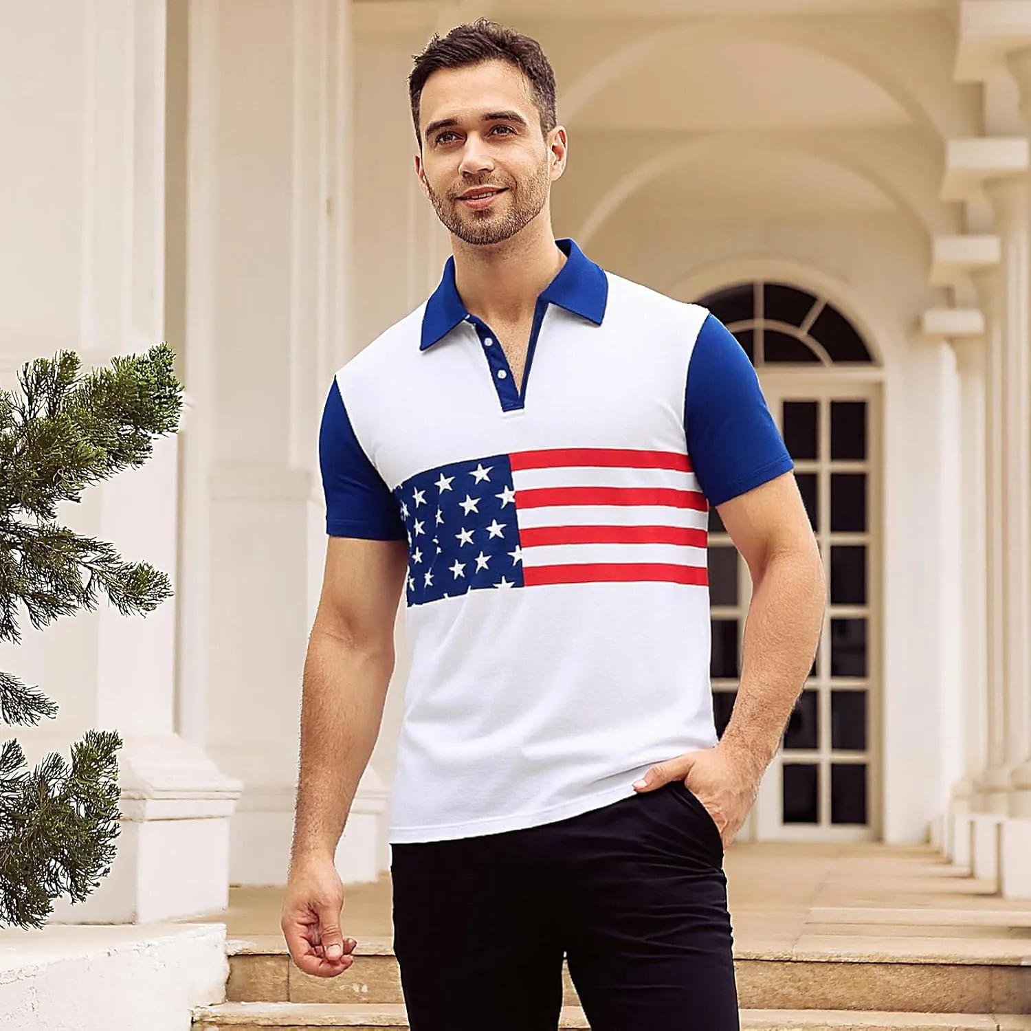 UNIFACO Men's American Flag Polo Shirt Patriotic Performance Golf Short Sleeve Polo T-Shirts M-XXL