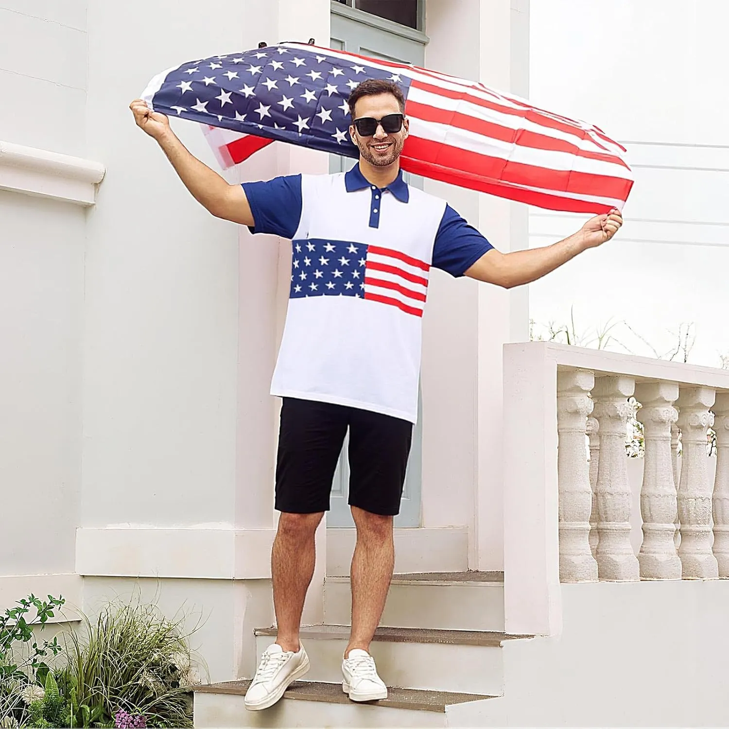 UNIFACO Men's American Flag Polo Shirt Patriotic Performance Golf Short Sleeve Polo T-Shirts M-XXL