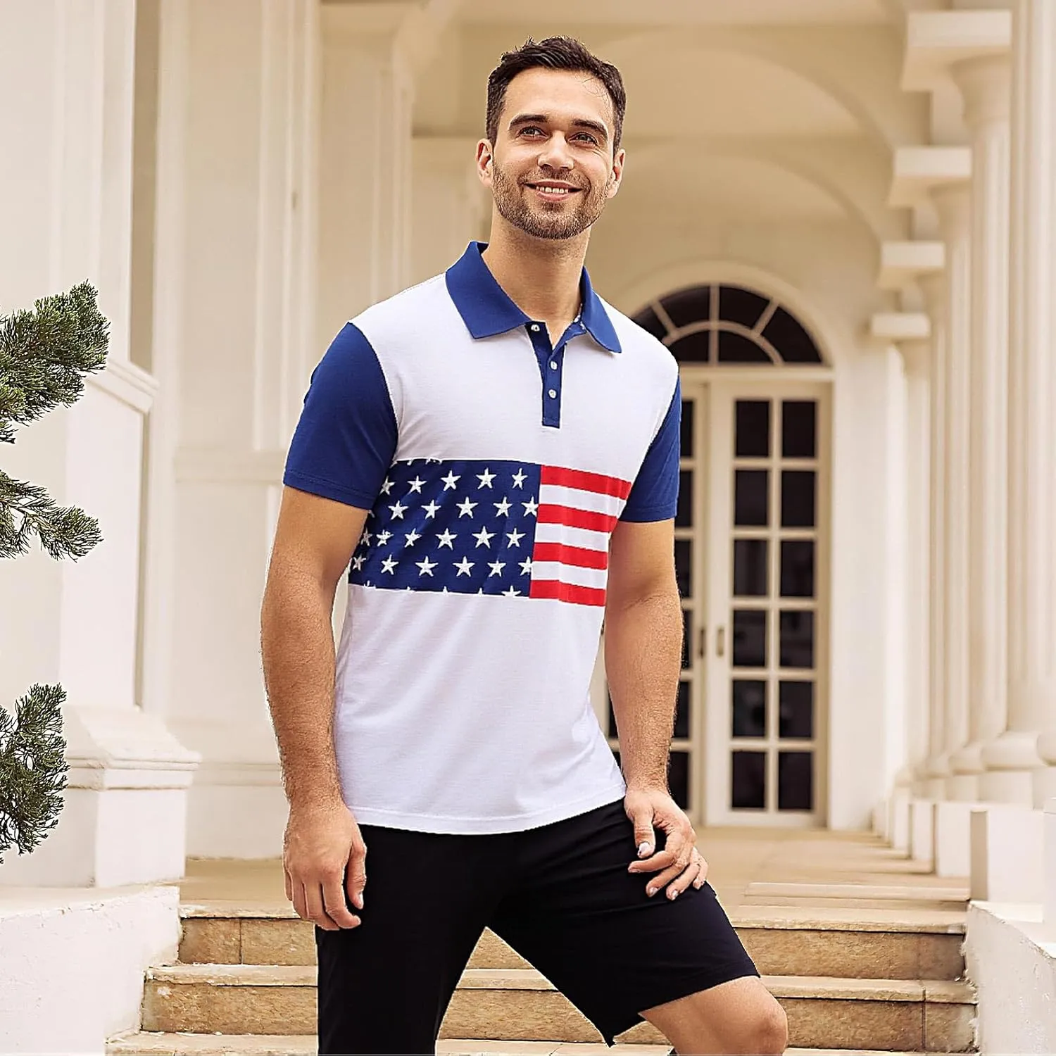 UNIFACO Men's American Flag Polo Shirt Patriotic Performance Golf Short Sleeve Polo T-Shirts M-XXL