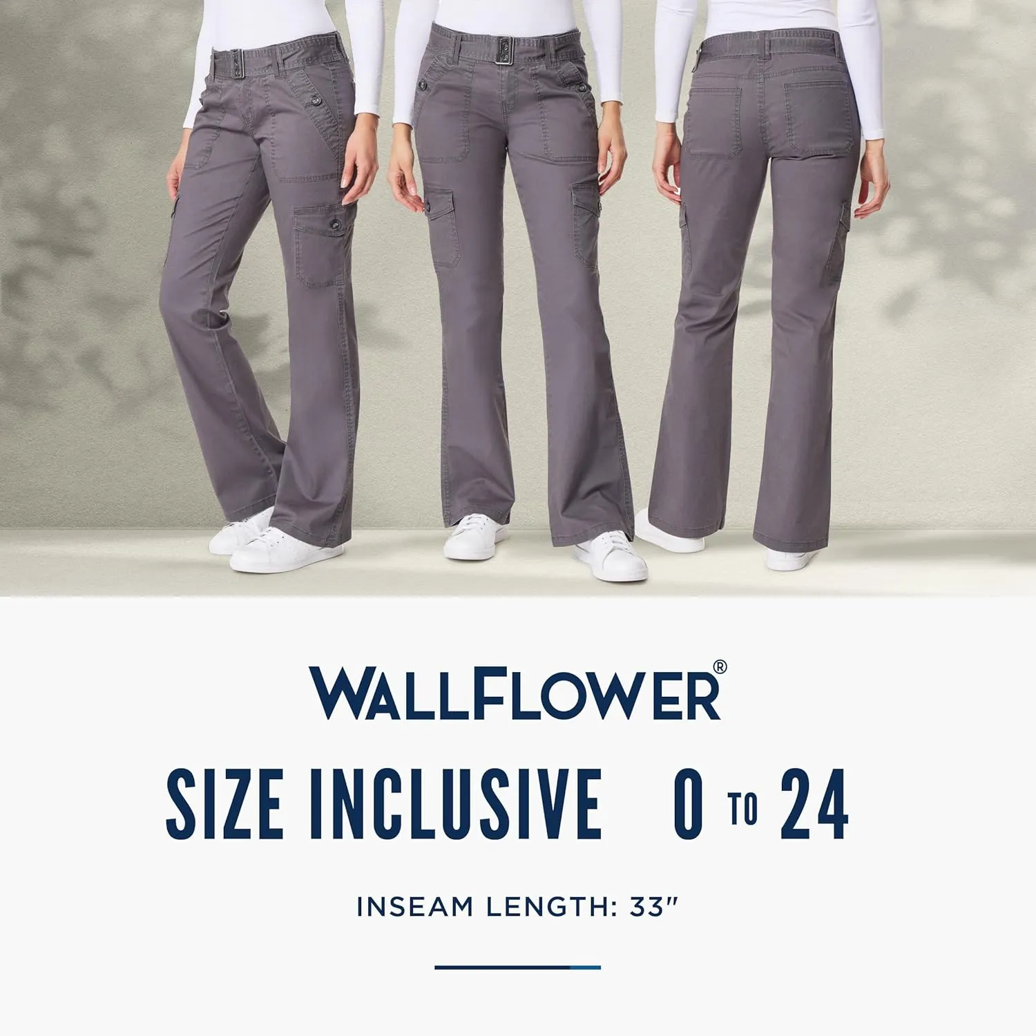 WallFlower Women's Feisty Curvy Cargo Flare Low Rise Belted Insta Stretch Juniors Pants