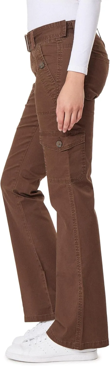 WallFlower Women's Feisty Curvy Cargo Flare Low Rise Belted Insta Stretch Juniors Pants