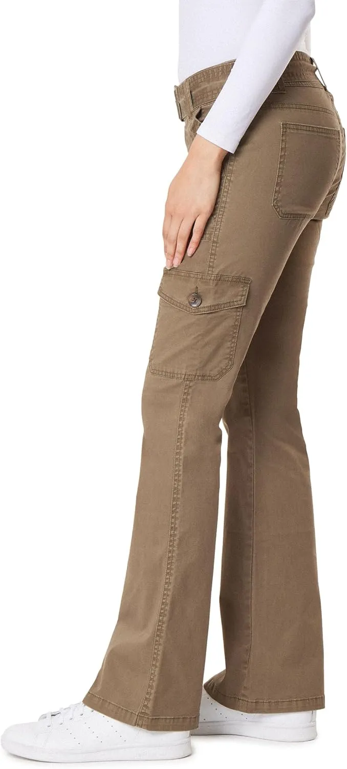 WallFlower Women's Feisty Curvy Cargo Flare Low Rise Belted Insta Stretch Juniors Pants