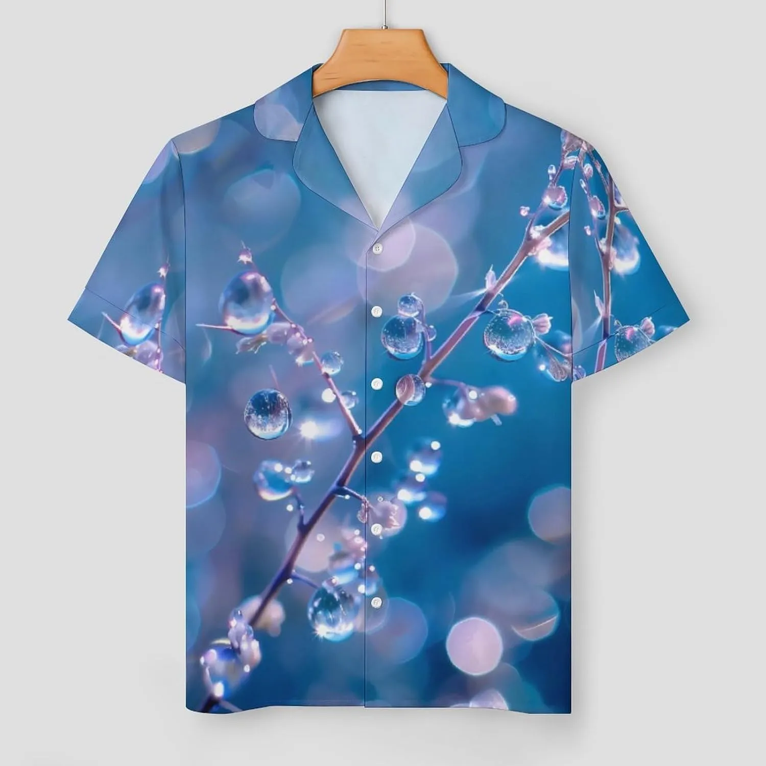 Water Droplets Blue Background Women's Satin Pajama Set Short Sleeve Button Down Sleepwear Loungewear Pj Set