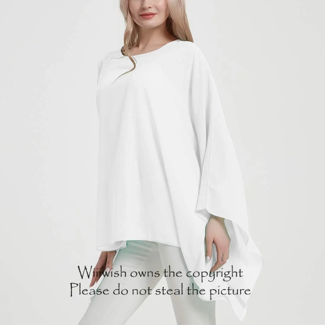 Wiiiwish Women's Loose Solid Long Batwing Sheer Chiffon Caftan Wrap Poncho Tunic Top Topper