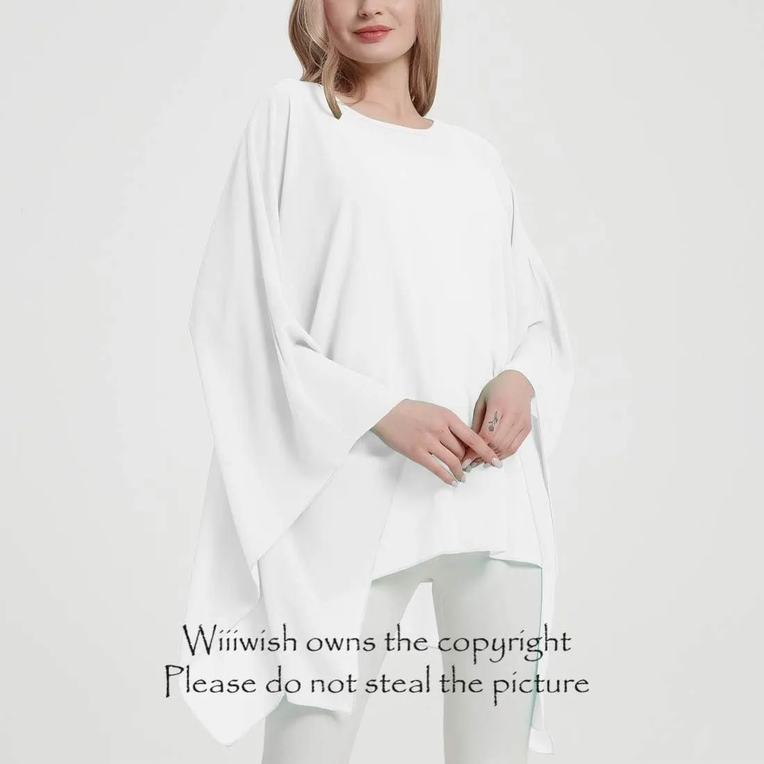 Wiiiwish Women's Loose Solid Long Batwing Sheer Chiffon Caftan Wrap Poncho Tunic Top Topper