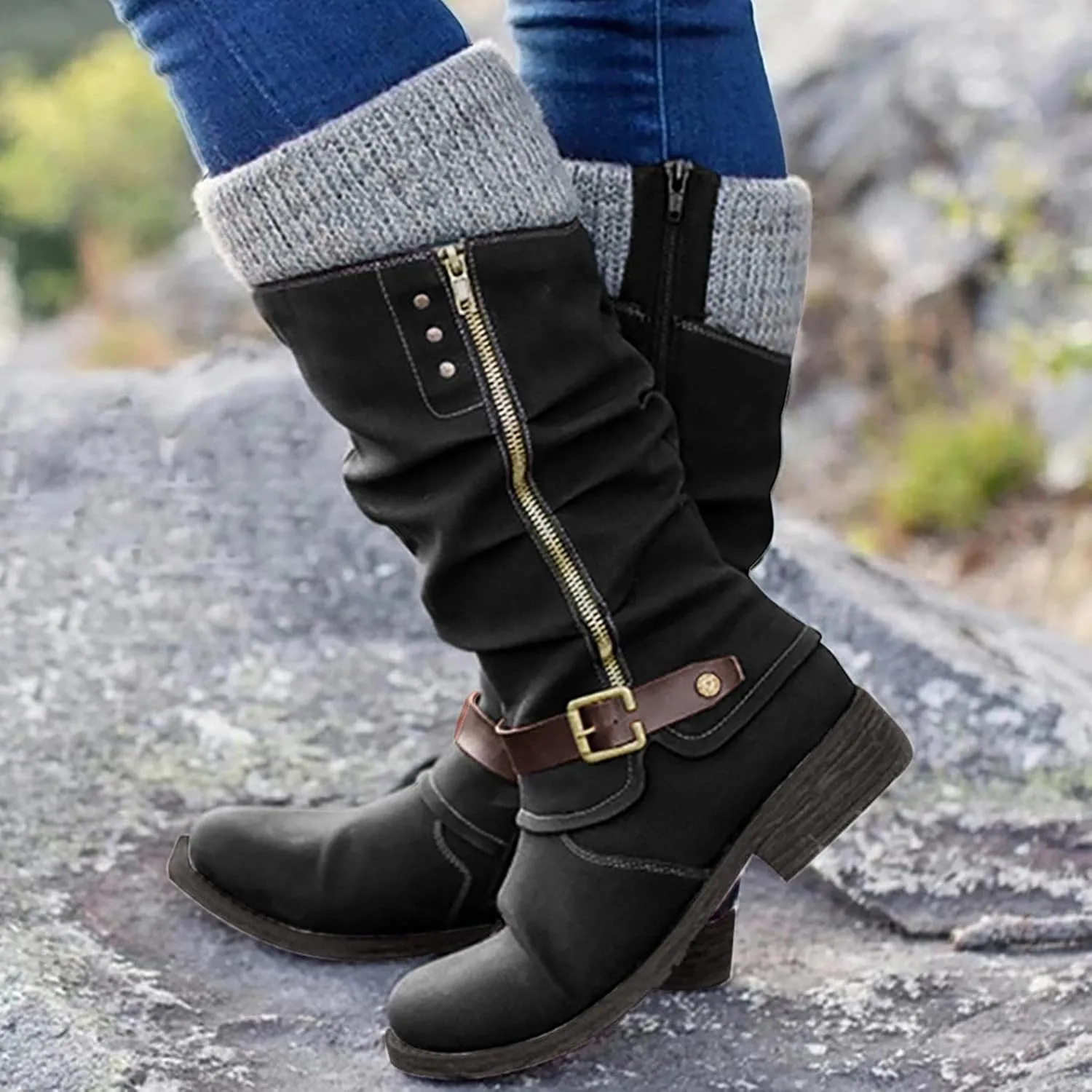 Women Boots Western Cowgirl Cowboy Boots Wide Calf Vintage Embroidered Pull On Cowgirl Booties Shoes