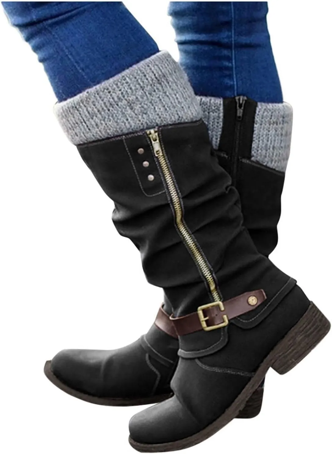 Women Boots Western Cowgirl Cowboy Boots Wide Calf Vintage Embroidered Pull On Cowgirl Booties Shoes