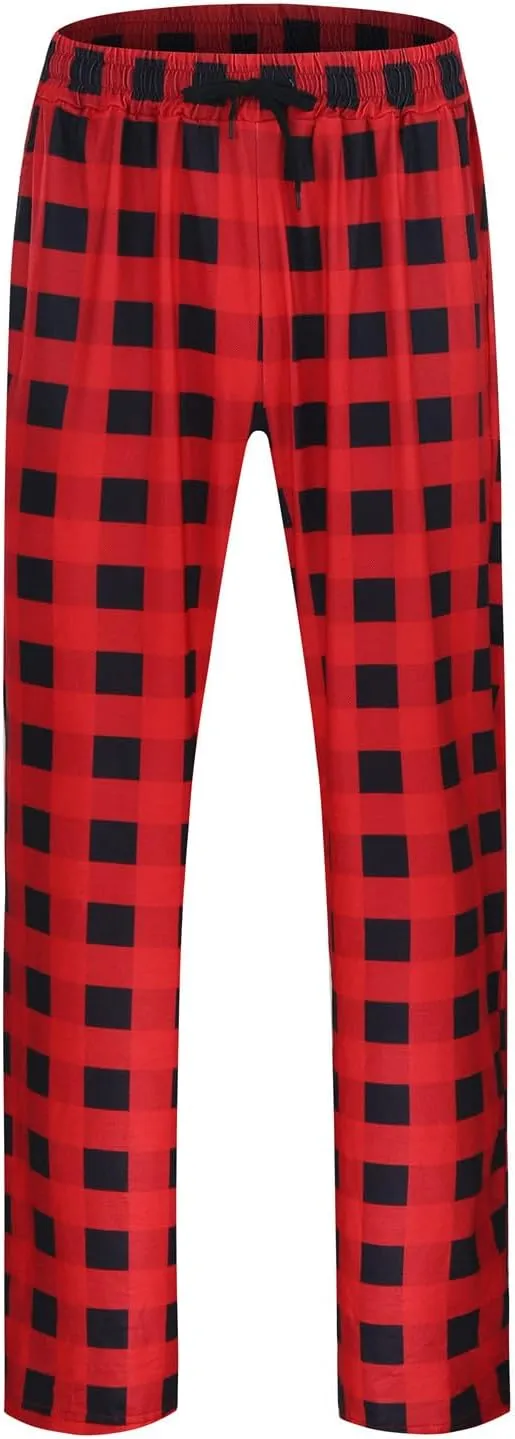 Women Buffalo Plaid Pajama Pants Xmas Print Wide Leg Casual Comfy Loose Stretchy Palazzo Pajama Pants
