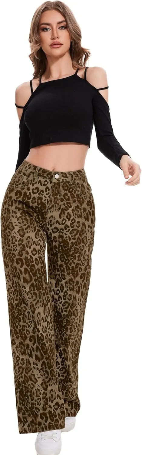 Women Casual High Waist Wide Leg Jeans Boyfriends Stretch Long Trousers Denim Pants
