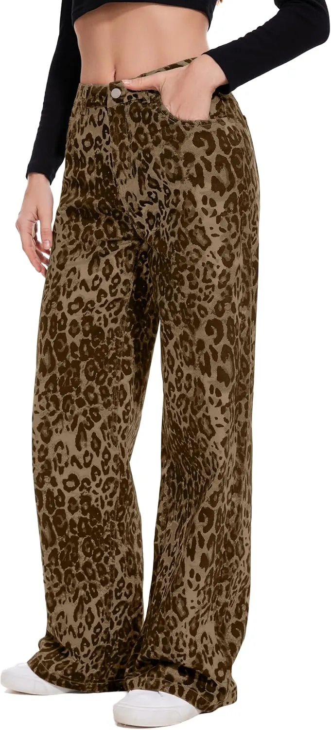 Women Casual High Waist Wide Leg Jeans Boyfriends Stretch Long Trousers Denim Pants