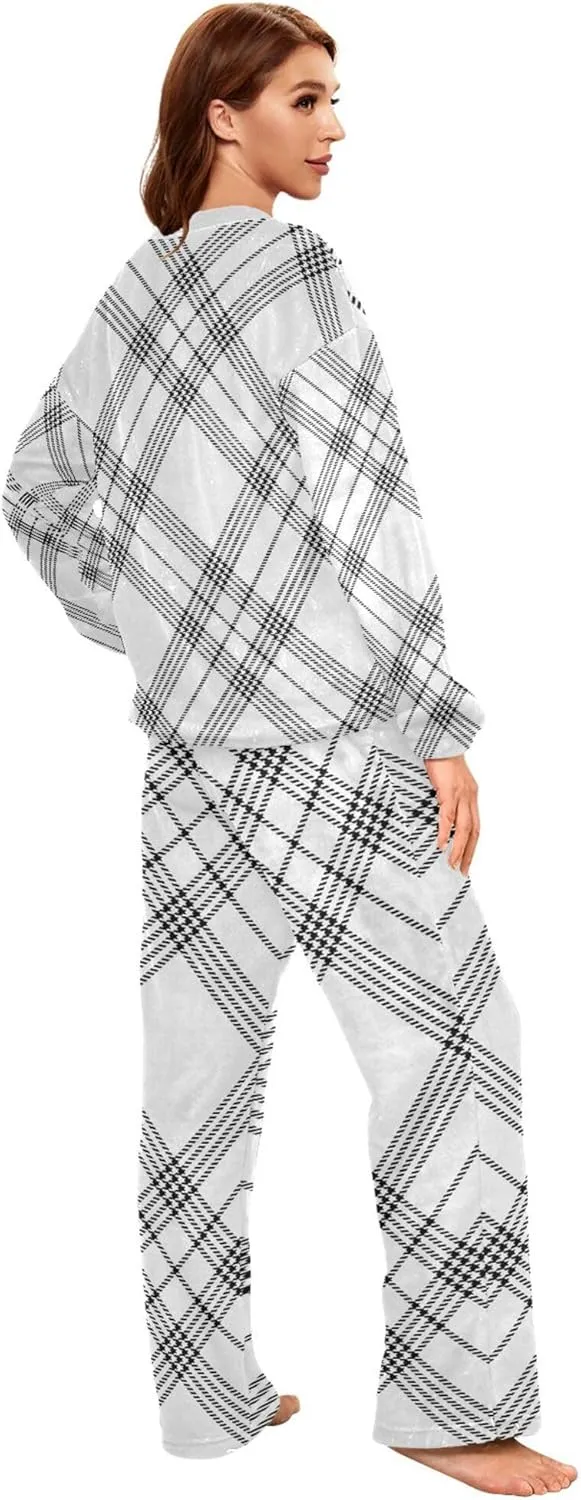 Women Fleece Pajama Set Classic Fuzzy Long Sleeve Shirt with Loungewear Pjs Set Unique Pajamas Loungewear S