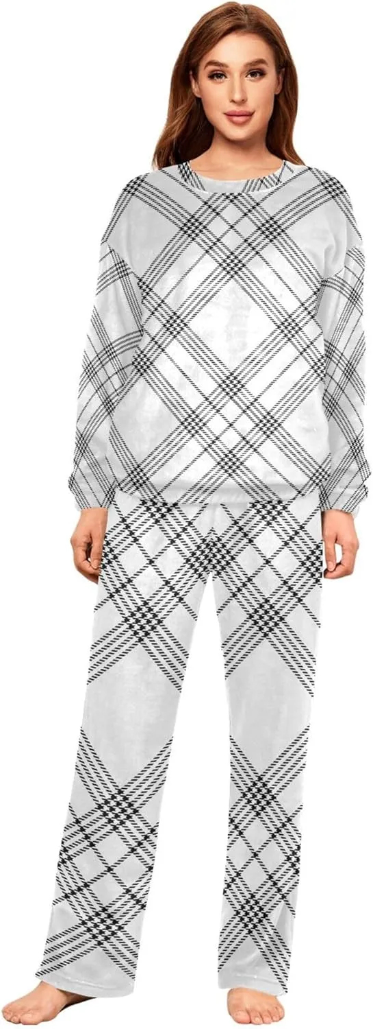 Women Fleece Pajama Set Classic Fuzzy Long Sleeve Shirt with Loungewear Pjs Set Unique Pajamas Loungewear S