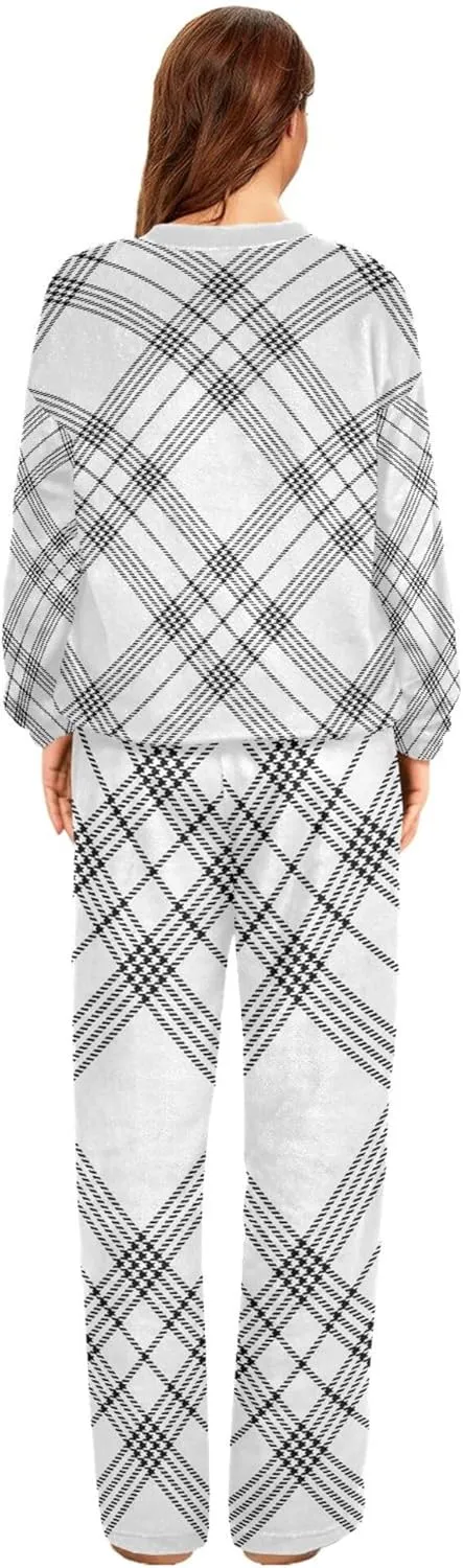 Women Fleece Pajama Set Classic Fuzzy Long Sleeve Shirt with Loungewear Pjs Set Unique Pajamas Loungewear S