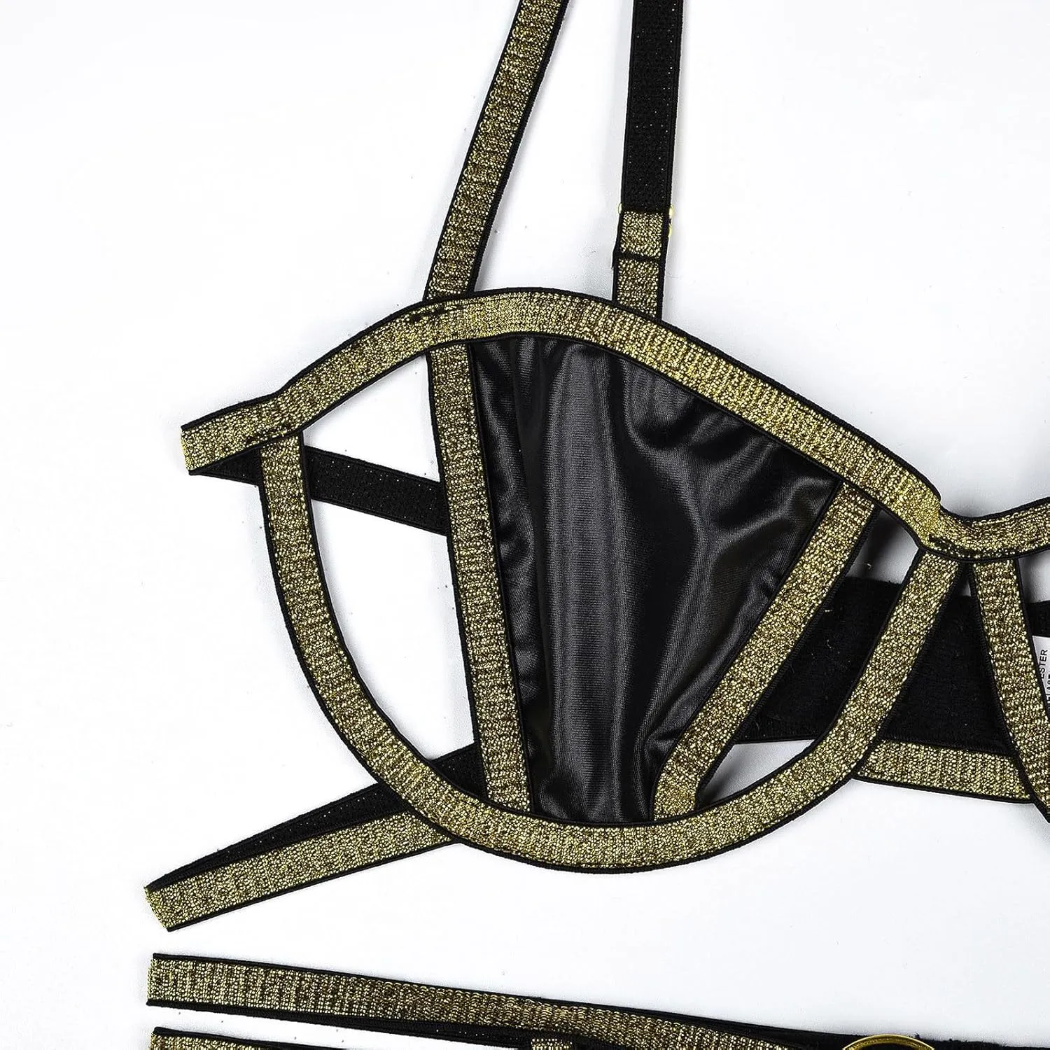 Women Garter Lingerie Set 4 Piece,Lace Bra and Panty Set with Garter Blet,Sexy Sequin Trim Bralette Lingerie Set