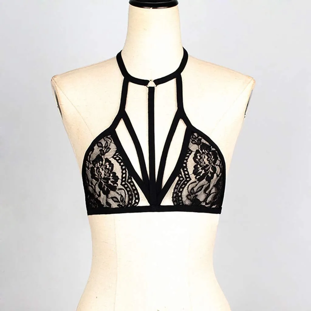 Women Harness Bra Sexy Lace Strappy Naughty Push Up See Through Cage Lingerie Bra Hollow Out Bralette Exotic Bras