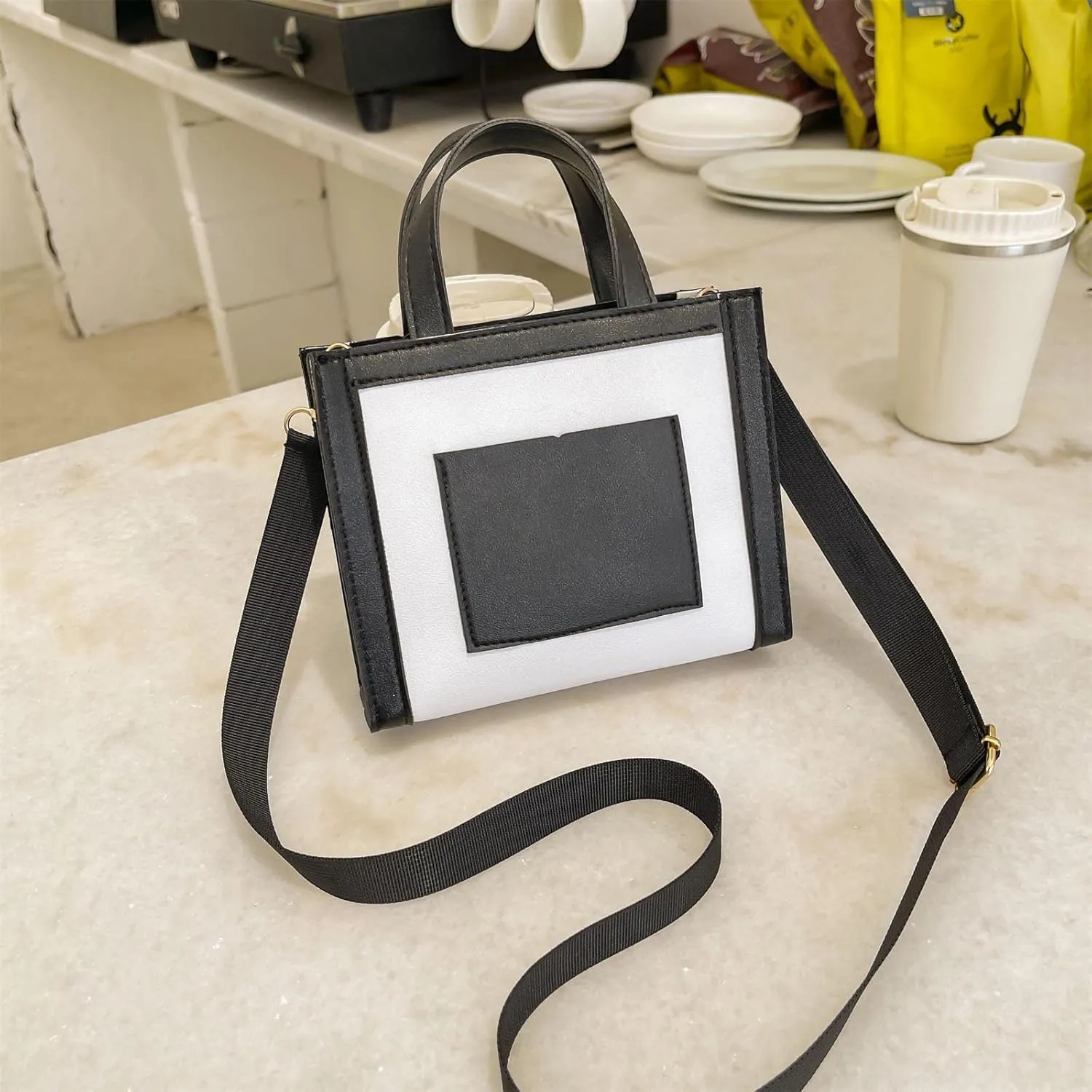 Women Messenger Bags Fashion New Pattern Simple Color Contrast Messenger Bag Shoulder Handbag Mens (White, One Size)