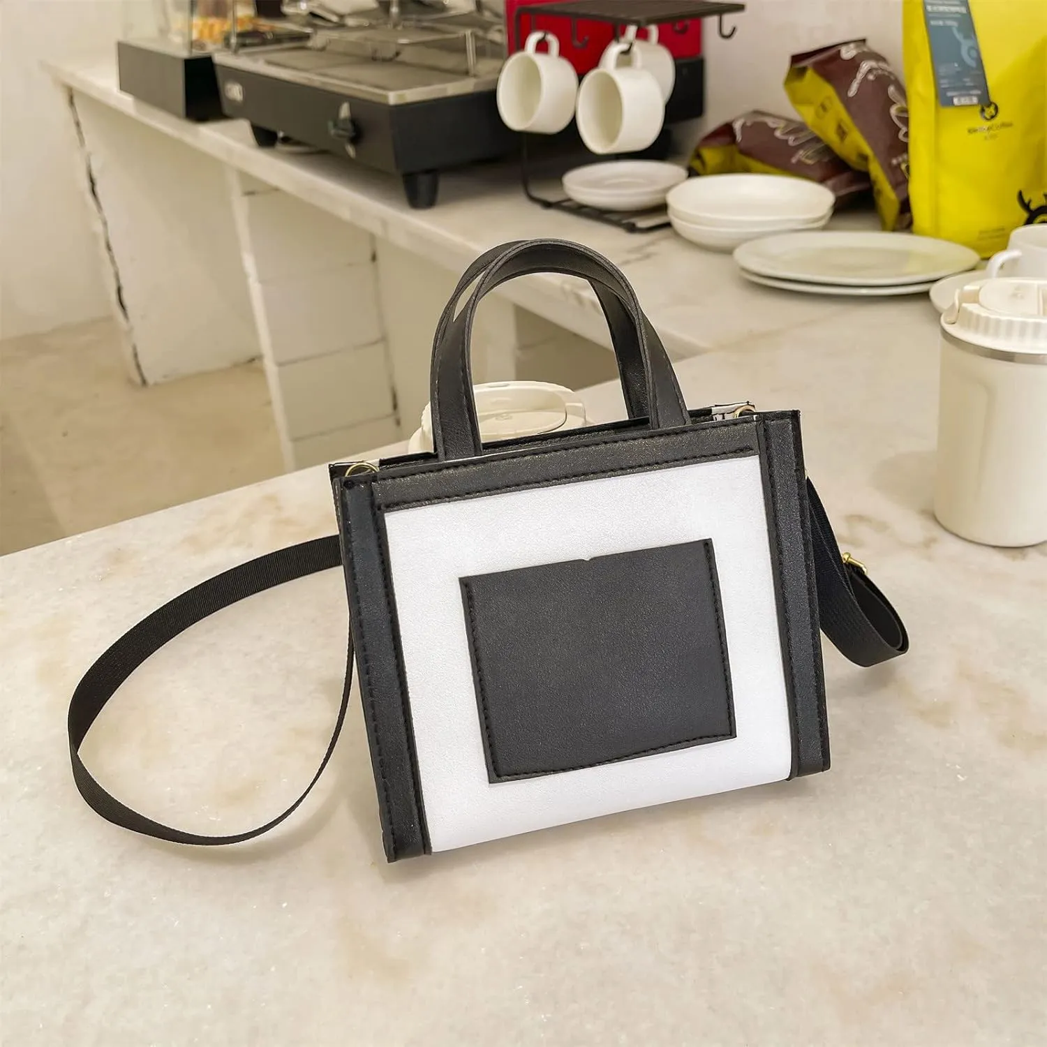 Women Messenger Bags Fashion New Pattern Simple Color Contrast Messenger Bag Shoulder Handbag Mens (White, One Size)